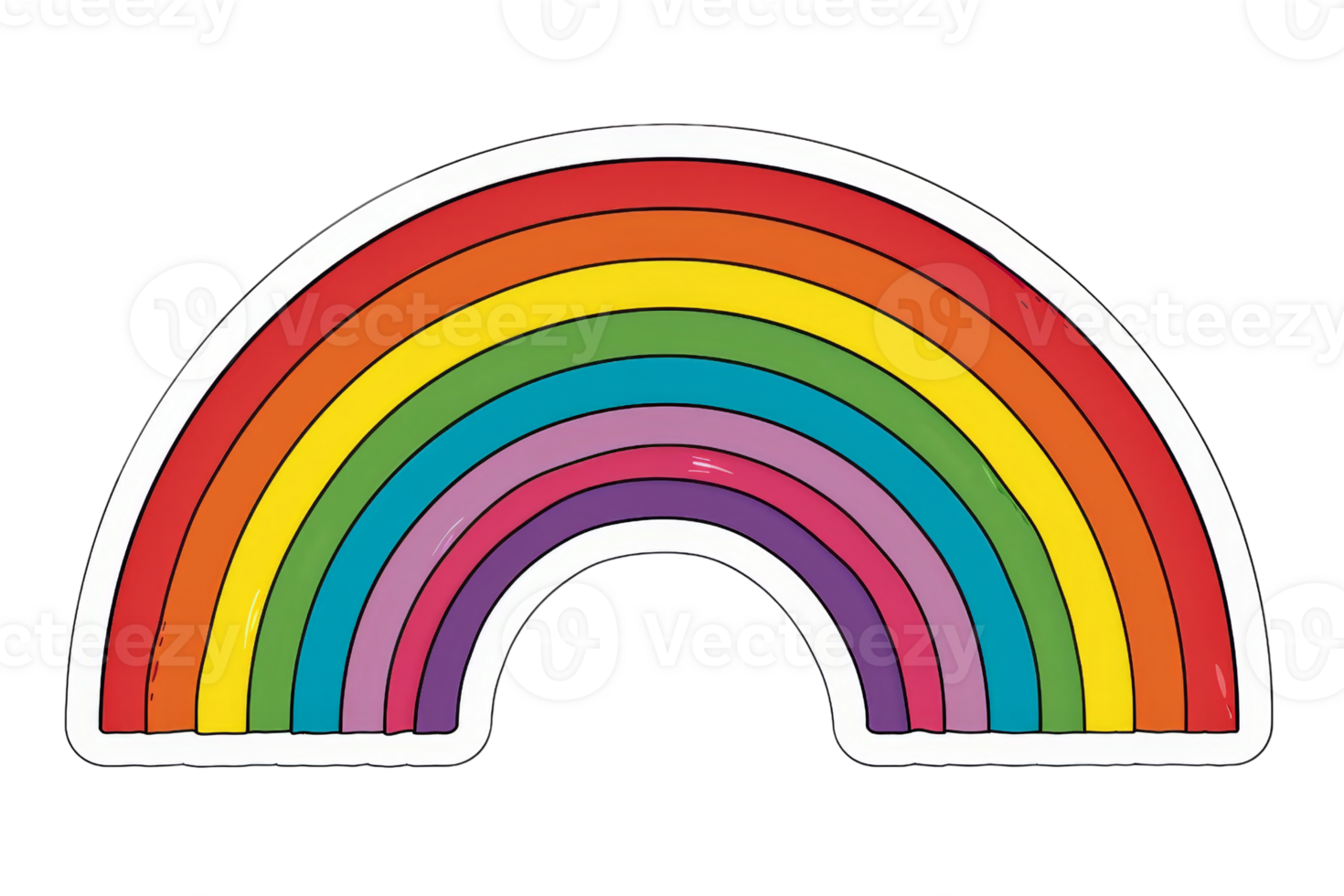 A rainbow is a multi-colored arc that forms in the sky when sunlight is scattered by raindrops. It is a symbol of hope, diversity, and new beginnings. png