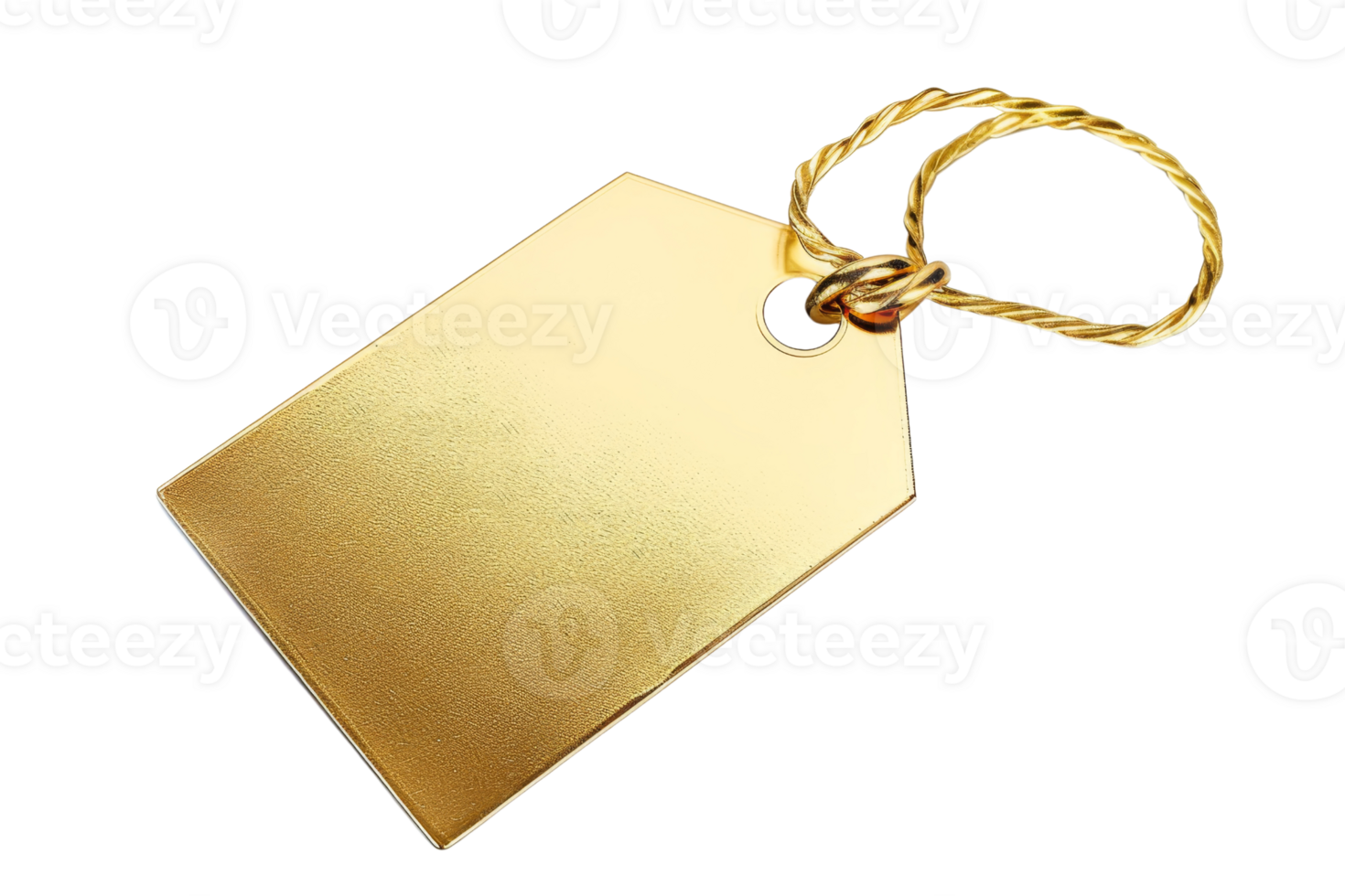 Blank golden keychain isolated on transparent background. 3D rendering. png