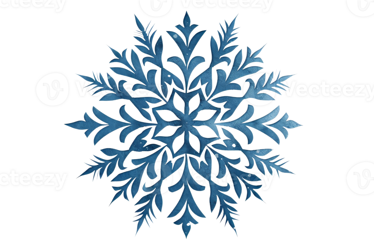 Blue and white snowflake isolated on transparent background. png