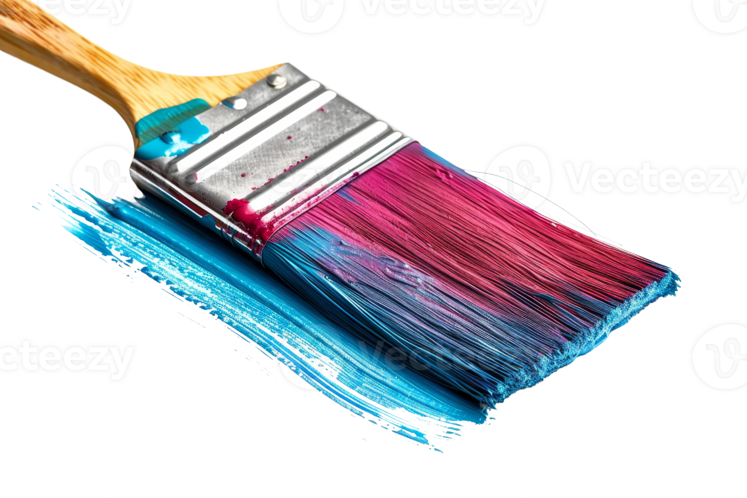 Close-up of a paintbrush with multicolored paint strokes, showcasing creativity and art. Perfect for design, art, and craft projects. png