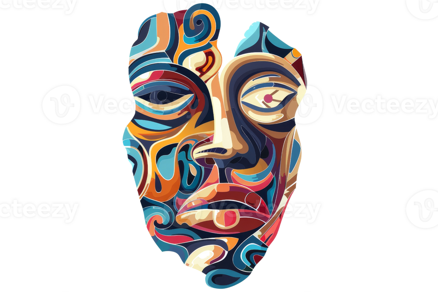 Colorful abstract portrait of a woman's face, looks like a mask. png