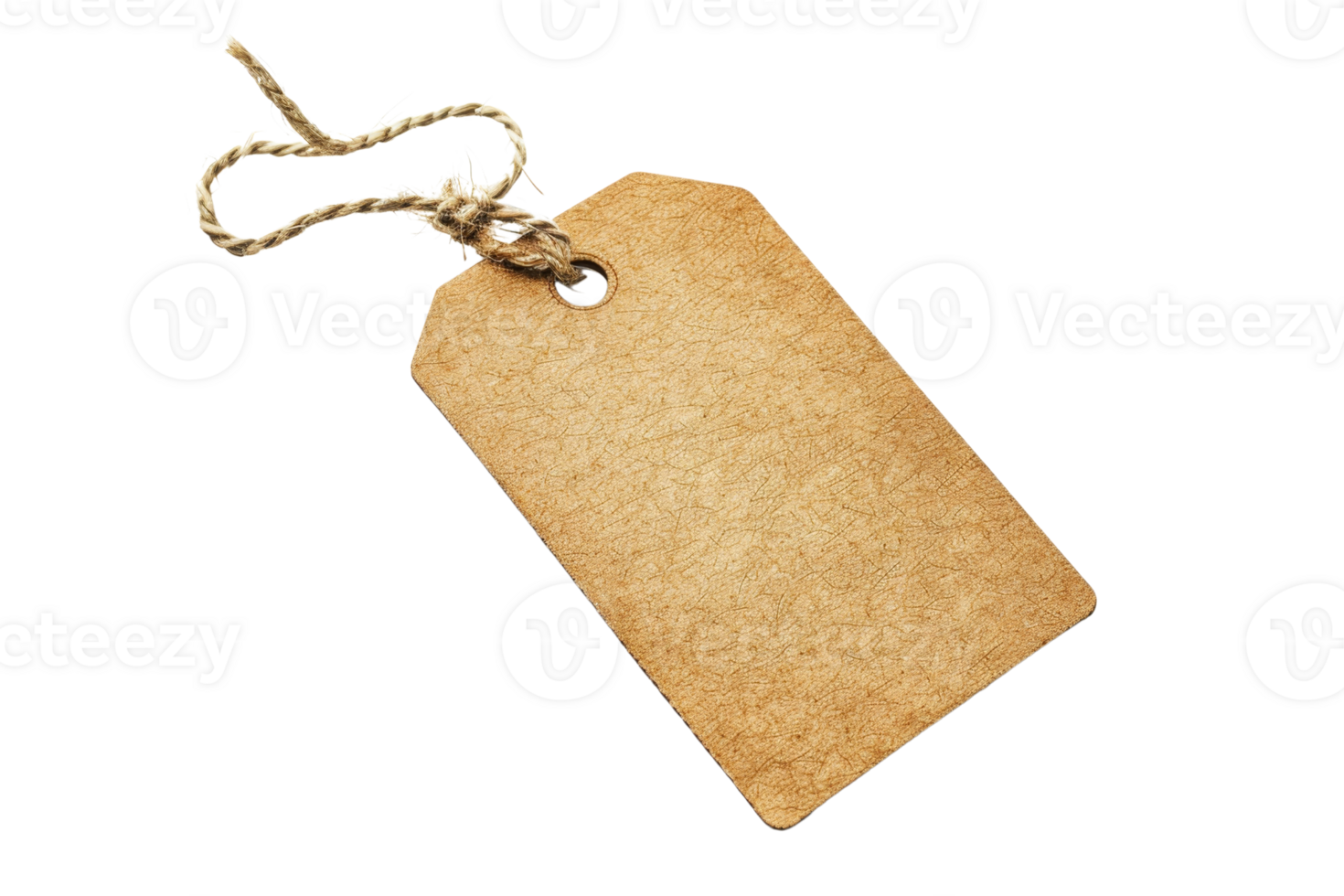 Brown cardboard price tag tied with a rope on a transparent background png
