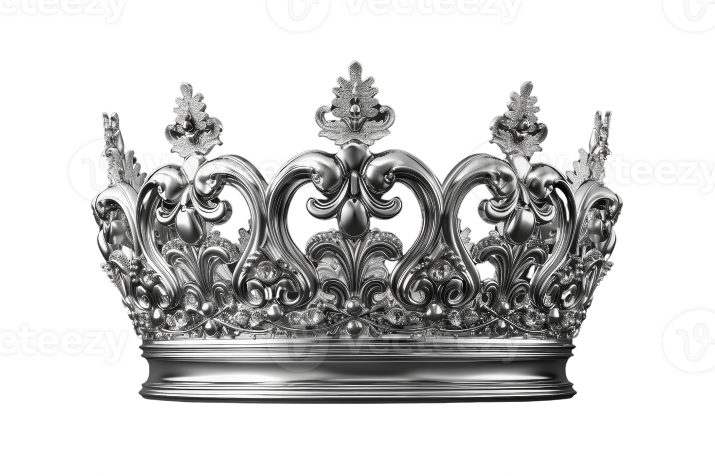 Detailed silver crown isolated on a transparent background. symbolizing royalty, luxury, and elegance with intricate design elements. png