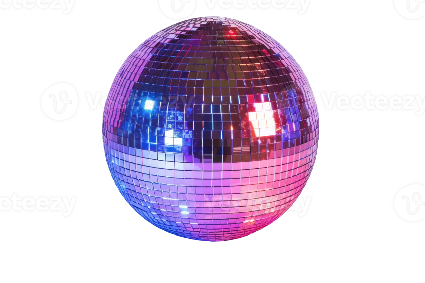 Disco ball. Mirrored sphere reflecting colorful light rays. png