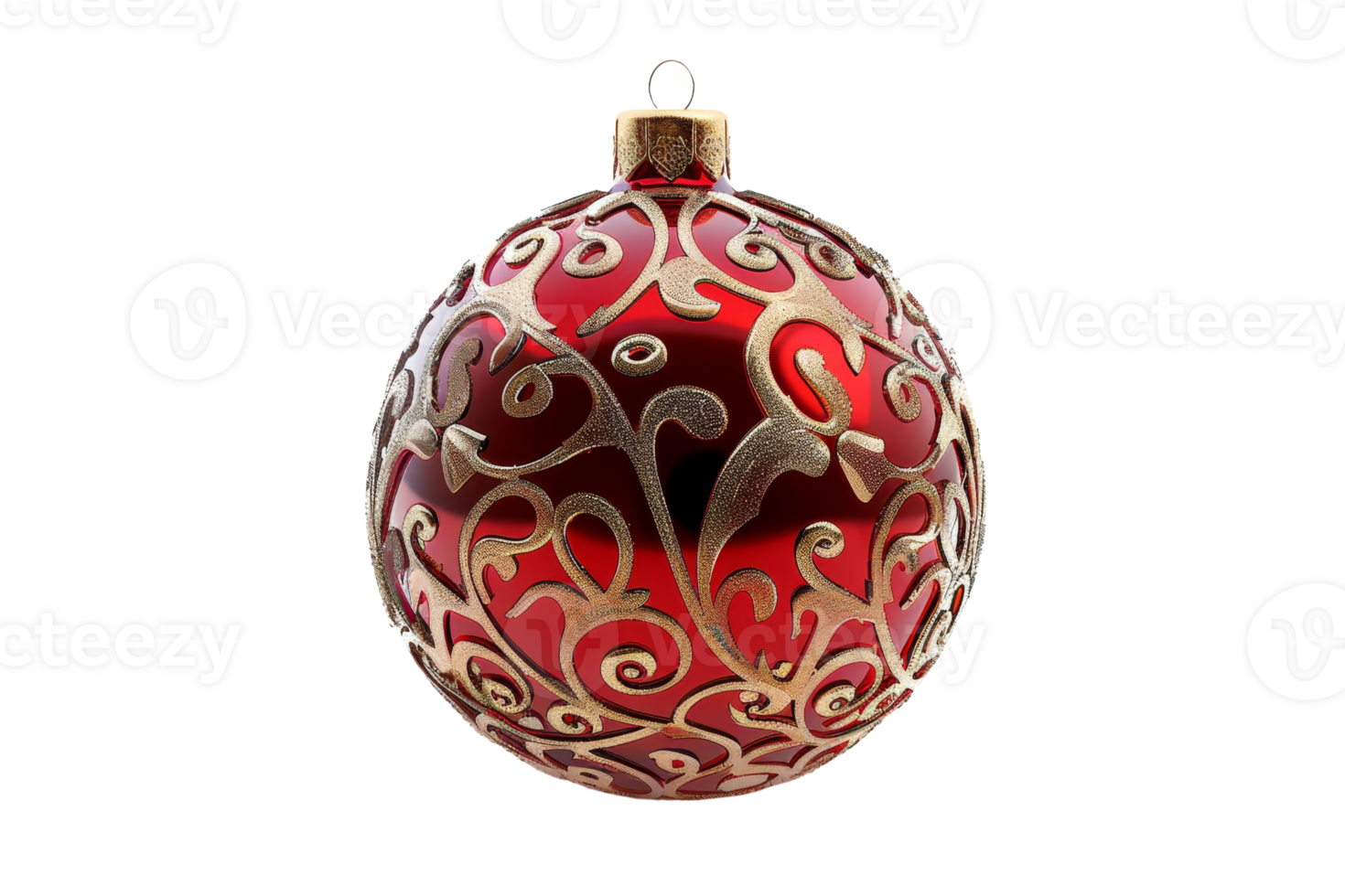 elegante vermelho Natal enfeite com intrincado ouro desenhos, perfeito para festivo feriado decorações e sazonal celebrações. png