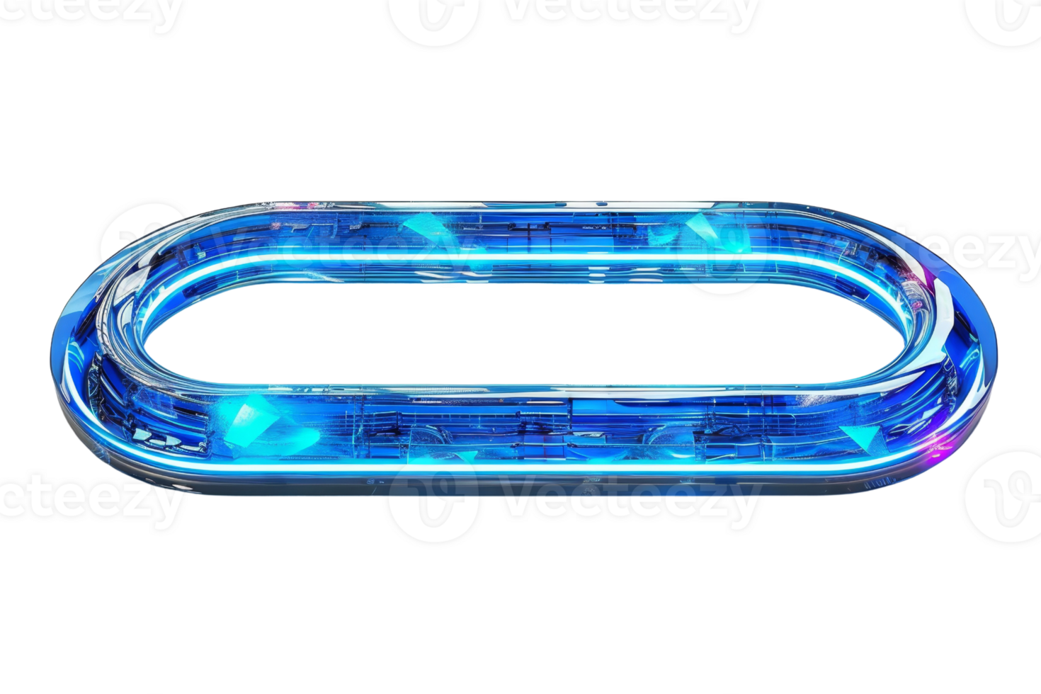 Futuristic blue neon light ring in oval shape on transparent background, perfect for technology and cyber-themed projects or designs. png