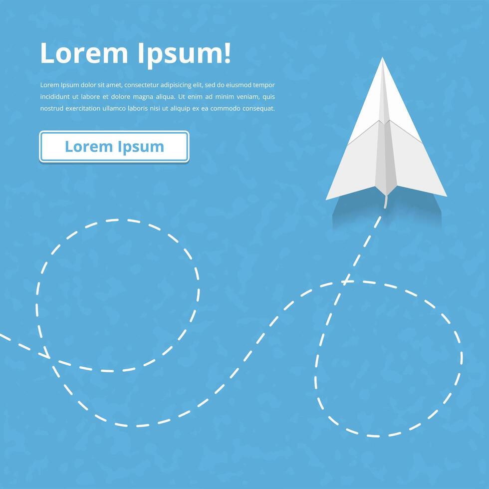Flying paper airplane with dashed line vector