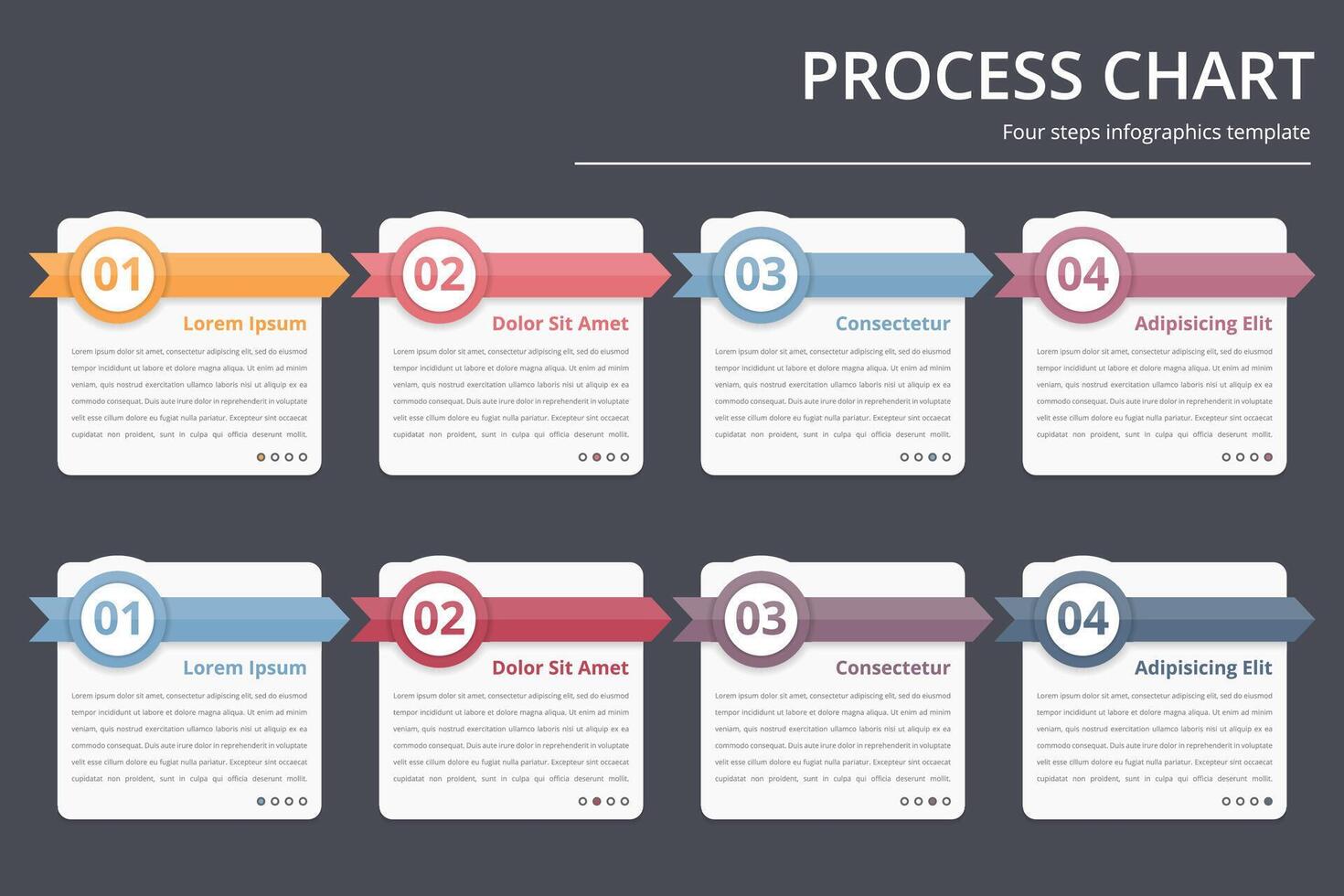 Process chart, flow chart template, infographics design elements with numbers, and text, business infographics, workflow, steps, options vector