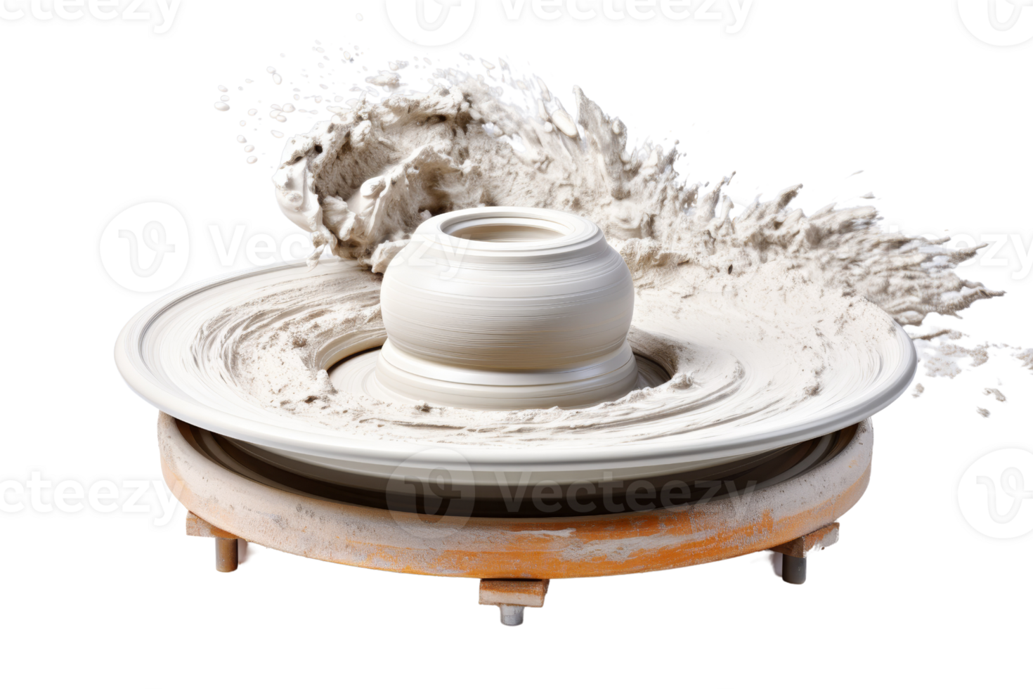 Pottery wheel with clay being molded into a pot, showcasing the art and craft of pottery making. Perfect for artisan and handicraft themes. png