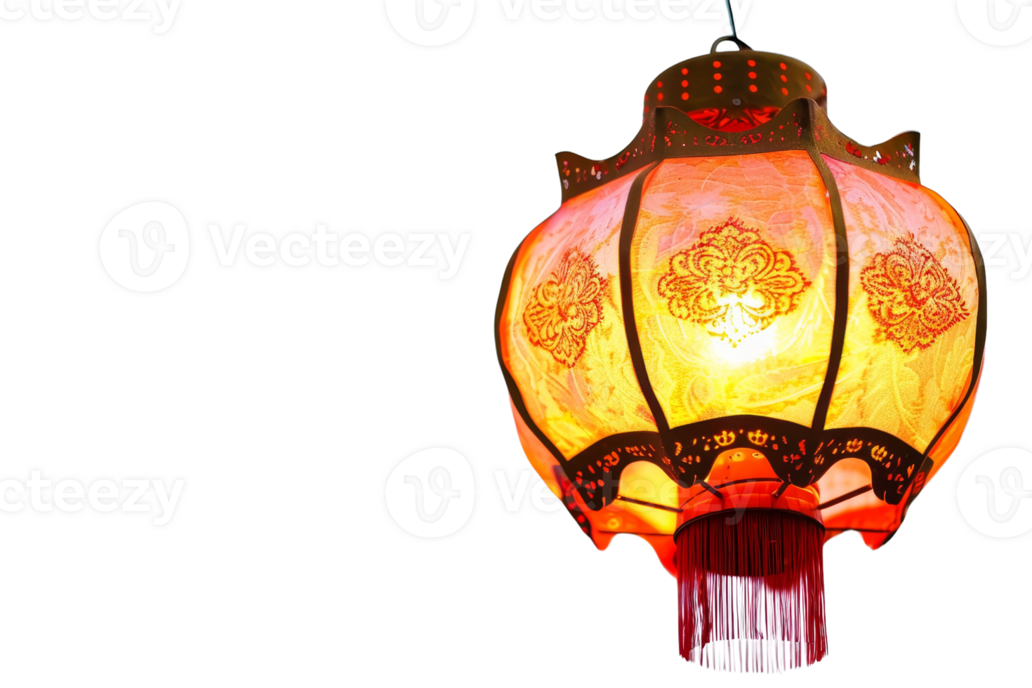 Red Chinese lantern with intricate golden design. It is a symbol of good luck and prosperity. It is often used to decorate homes and businesses during Chinese New Year. png