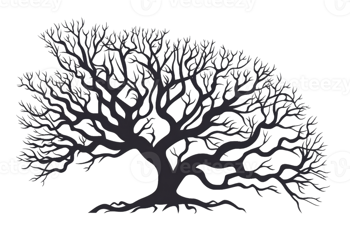 black tree with a lot of branches on a transparent background. png