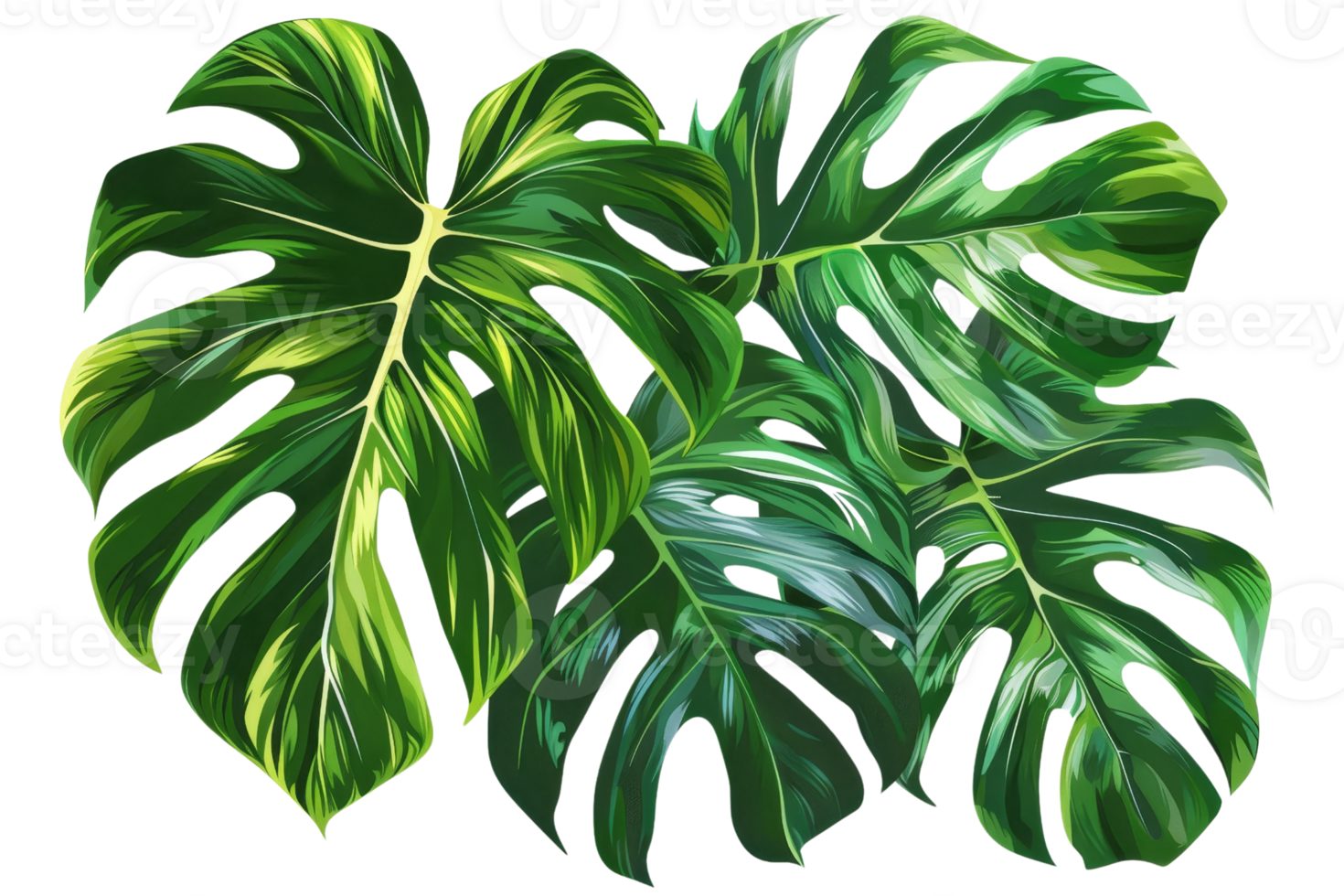close-up of a few very large green leaves with holes in them png
