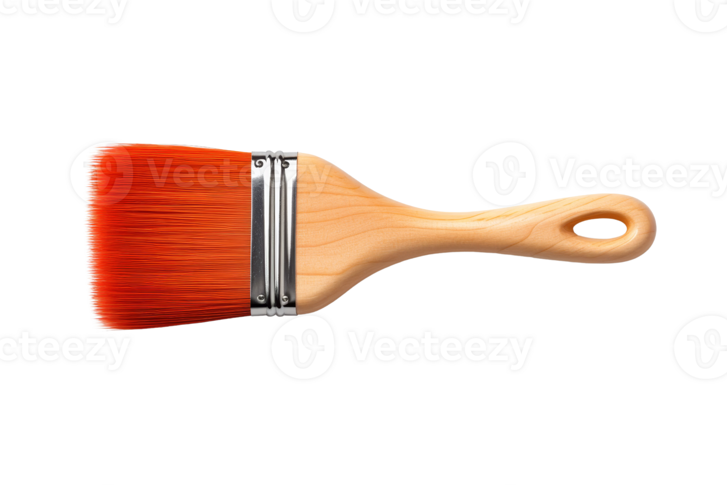 A red paintbrush with a wooden handle. The brush is orange and has a silver handle. The brush is being used to paint something png