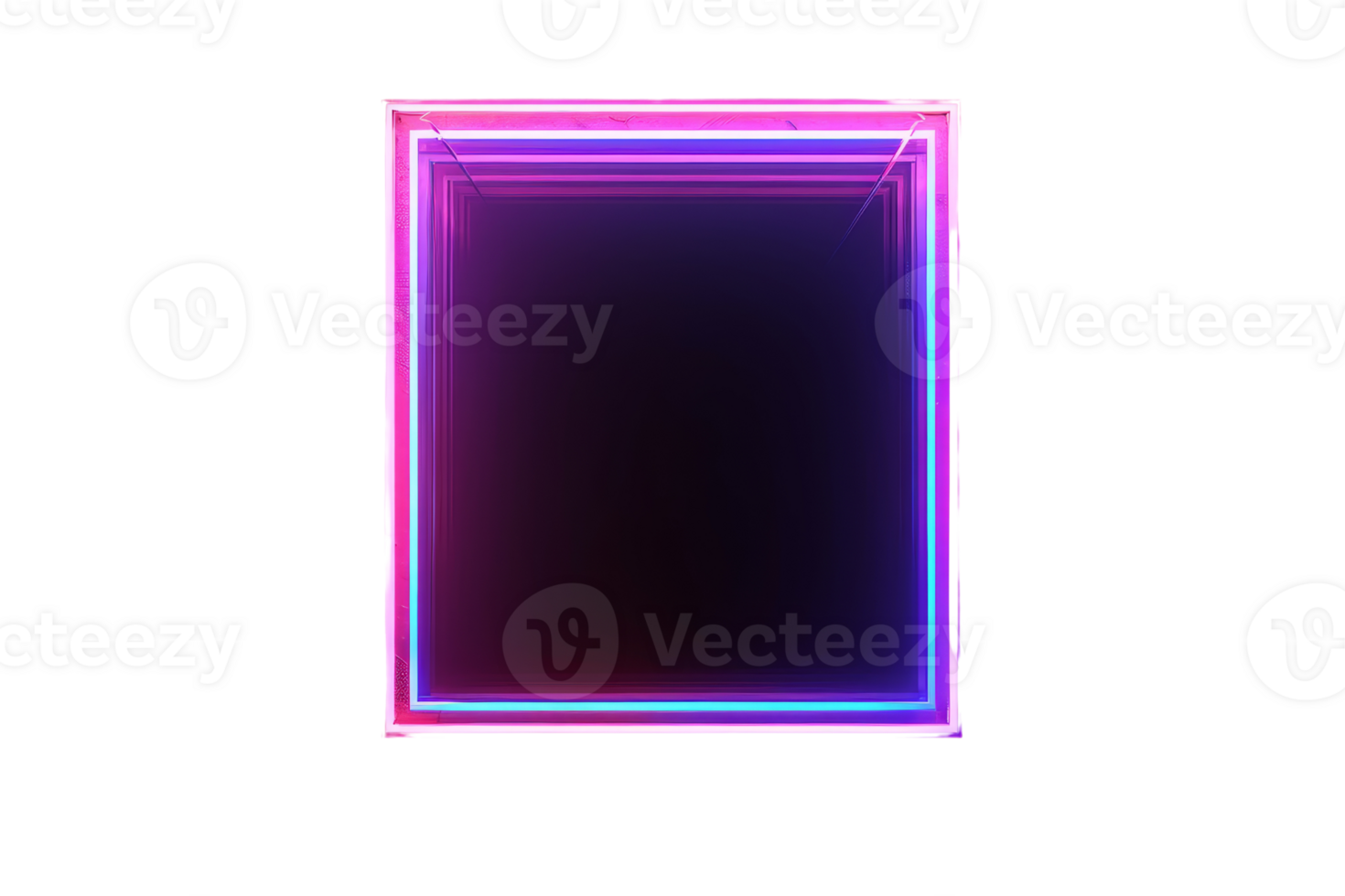 A square with a black background and pink and blue lights. The square is lit up and has a futuristic feel to it png