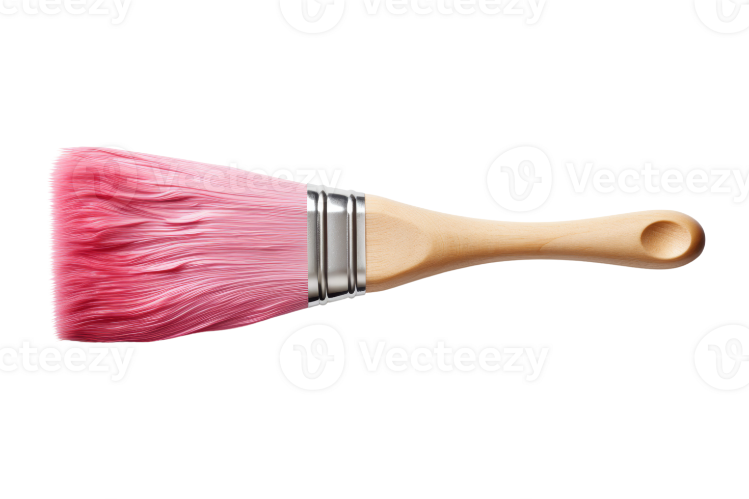 A pink paintbrush with a wooden handle. The brush is pink and white. The brush is used for painting png