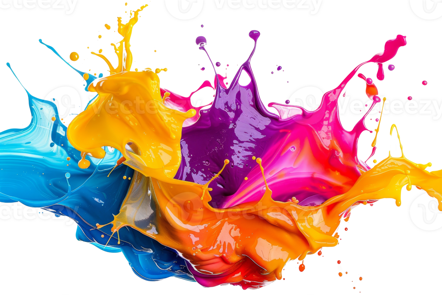 A splash of paint with a rainbow of colors. The colors are bright and vibrant, creating a sense of energy and excitement. The splatter of paint is chaotic and unpredictable png