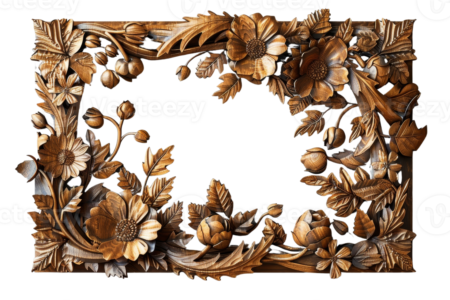 A gold frame with flowers and leaves. The frame is ornate and has a natural, organic feel png