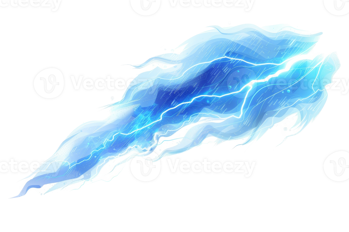 A blue lightning bolt is shown in the air. The lightning bolt is very long and is surrounded by a blue mist. The image has a sense of power and energy, as if the lightning bolt is about to strike png