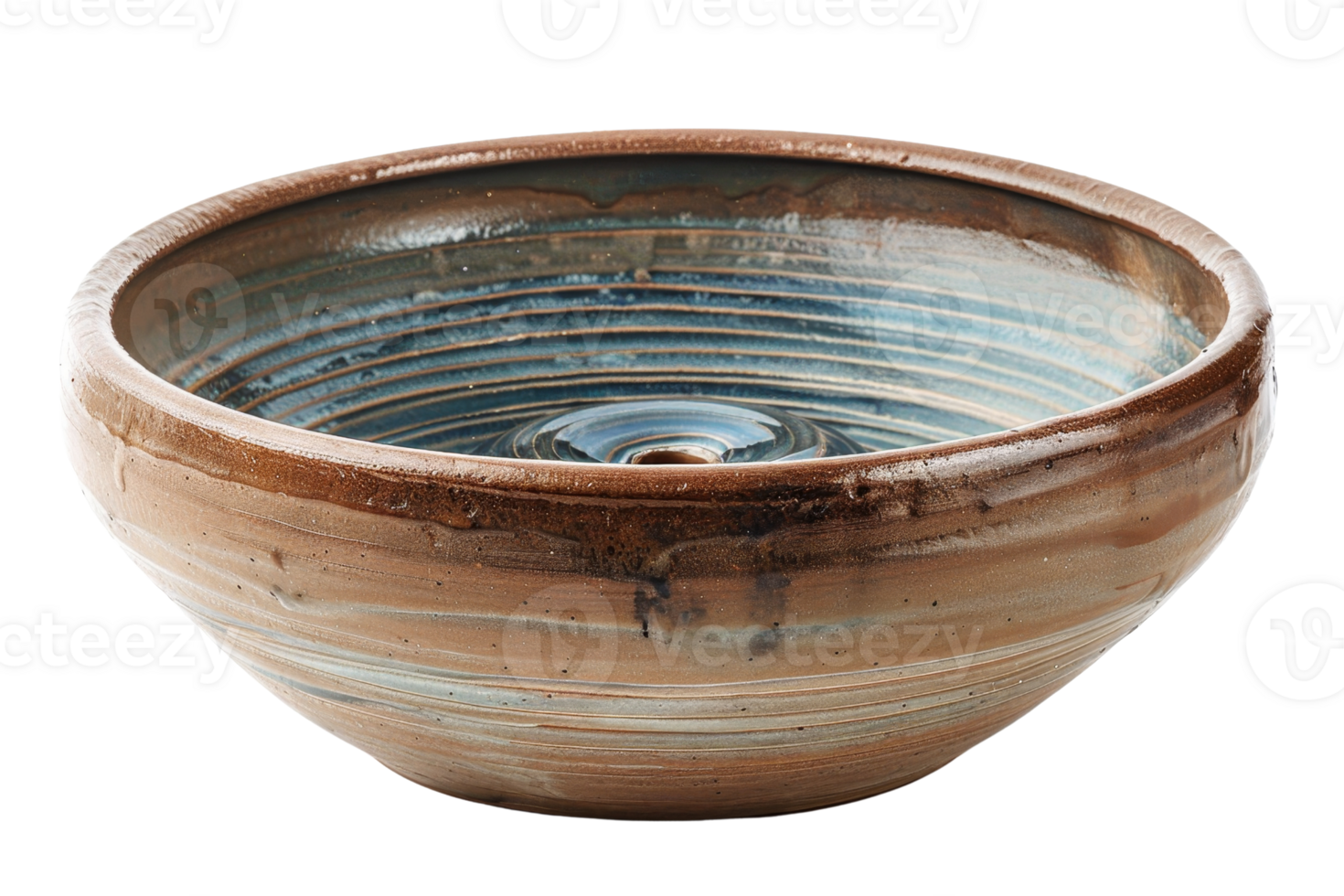 A large bowl with a blue and brown swirl pattern. The bowl is made of clay and has a shiny finish png