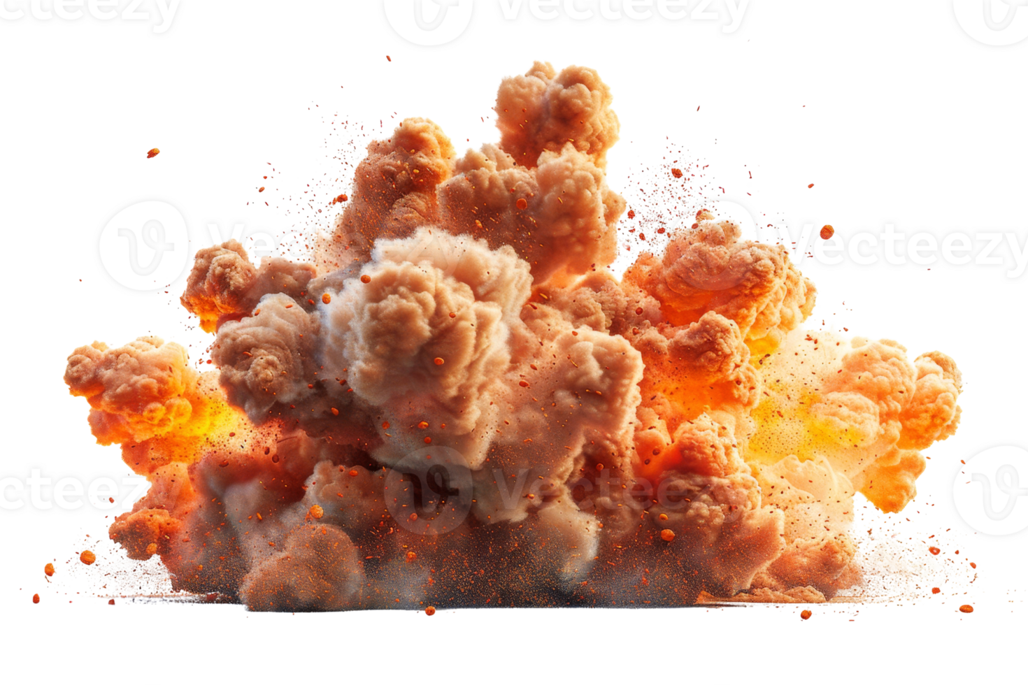A large cloud of smoke and ash is billowing out of a volcano. The scene is chaotic and intense, with the fire and debris creating a sense of danger and destruction png