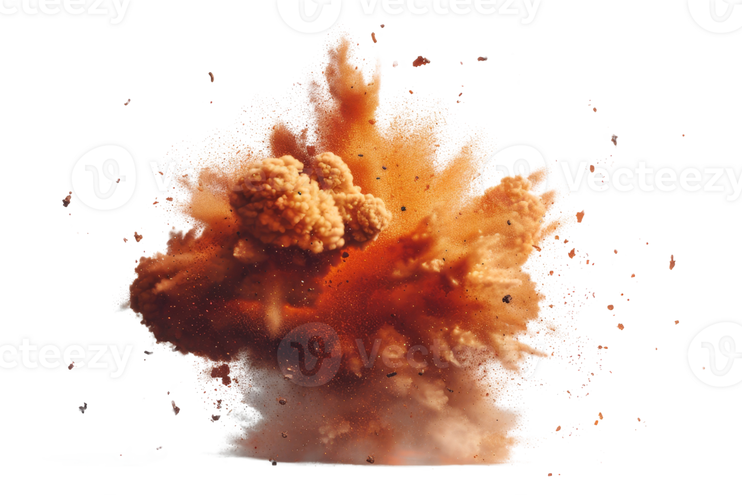 A large explosion of sand and dust is depicted in the image. The explosion is so powerful that it has created a cloud of debris that is scattered all over the scene. Scene is intense and chaotic png