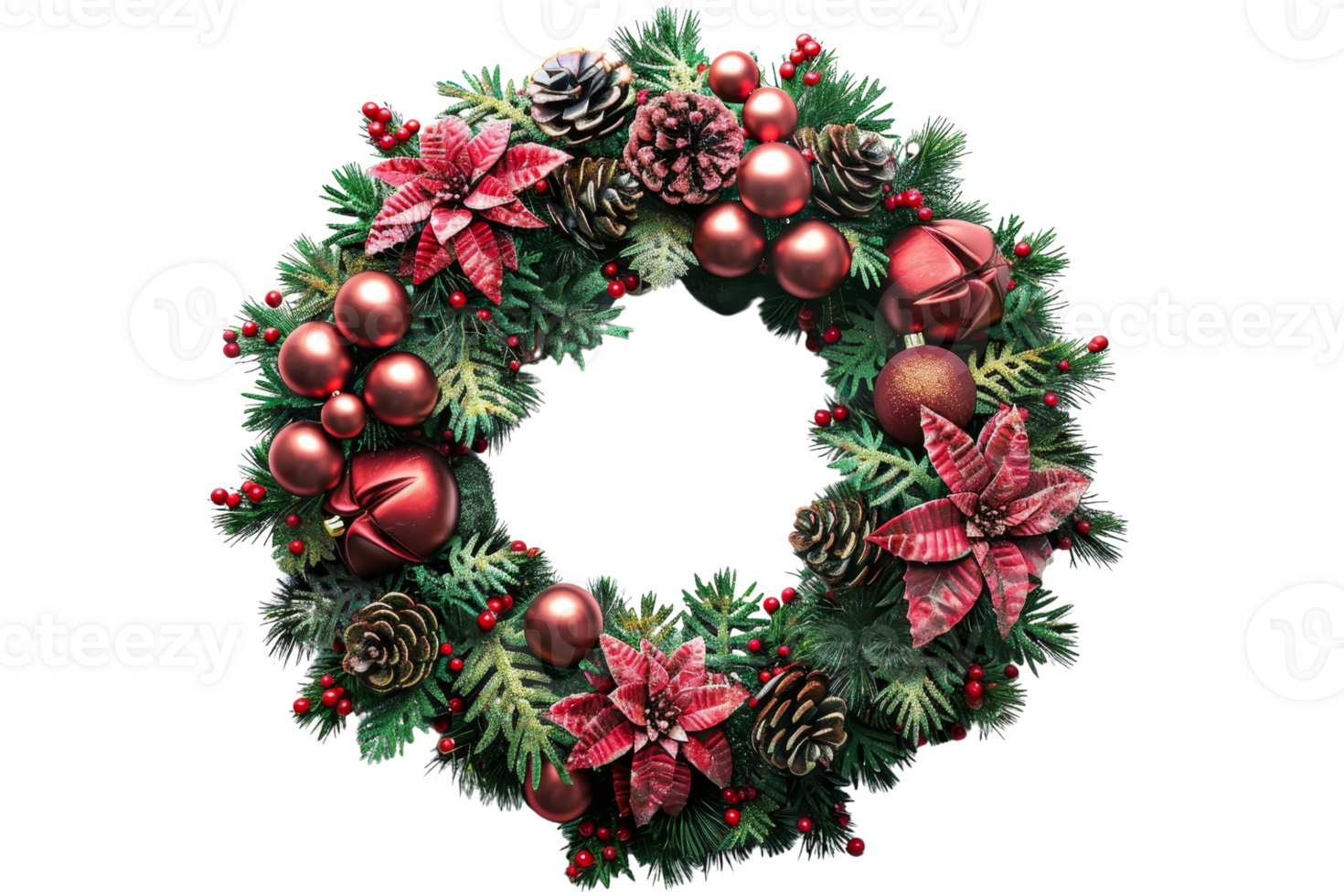 A wreath with red and green decorations png