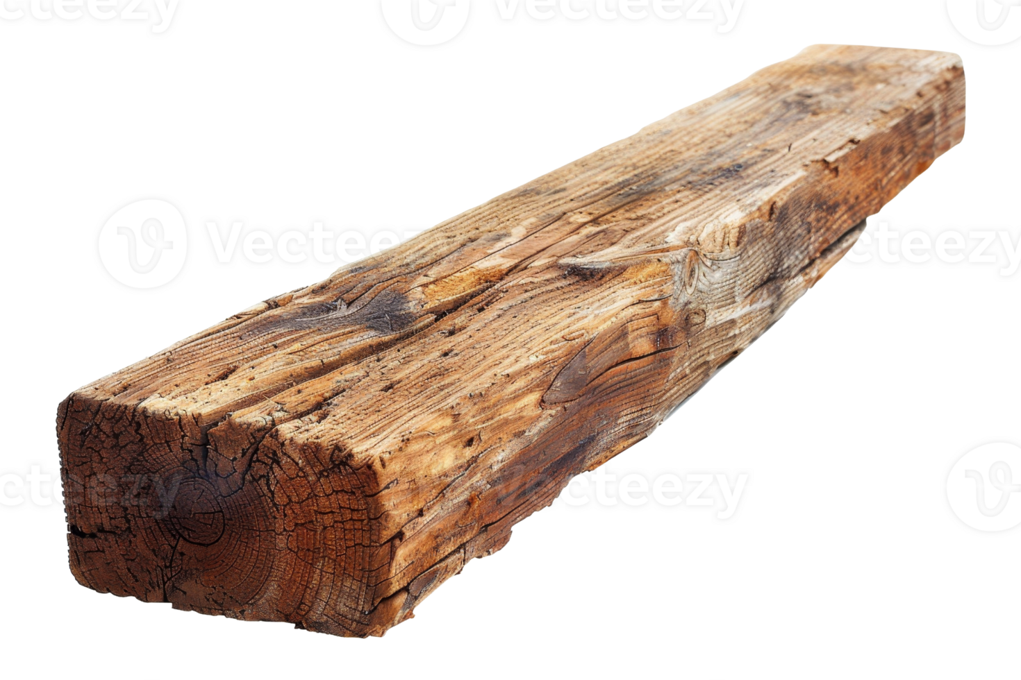 A long piece of wood with a few cracks and splinters. It is brown in color. The wood appears to be old and weathered png