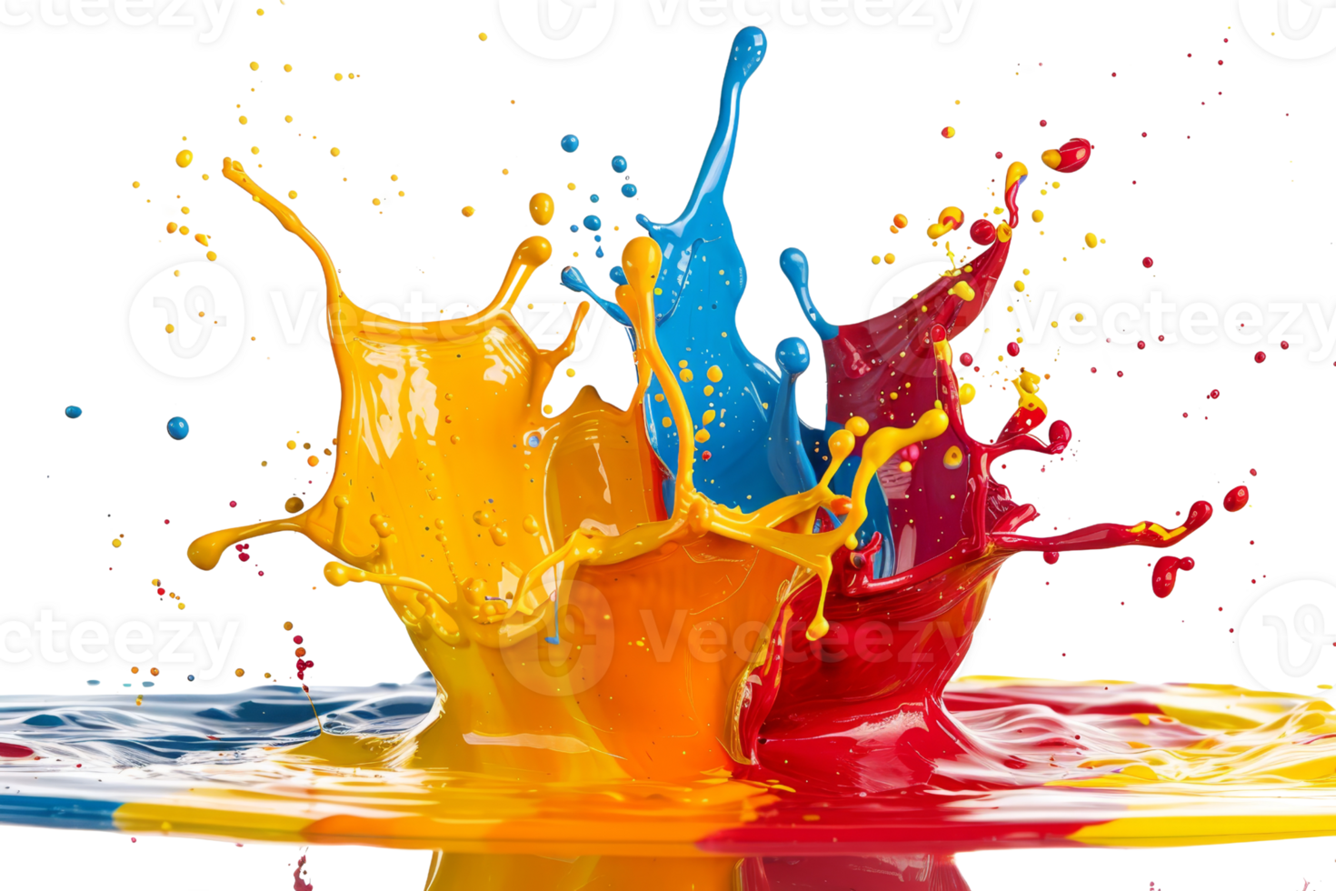 A splash of paint with a splash of blue, red, and yellow. The colors are vibrant and the splash is dynamic png