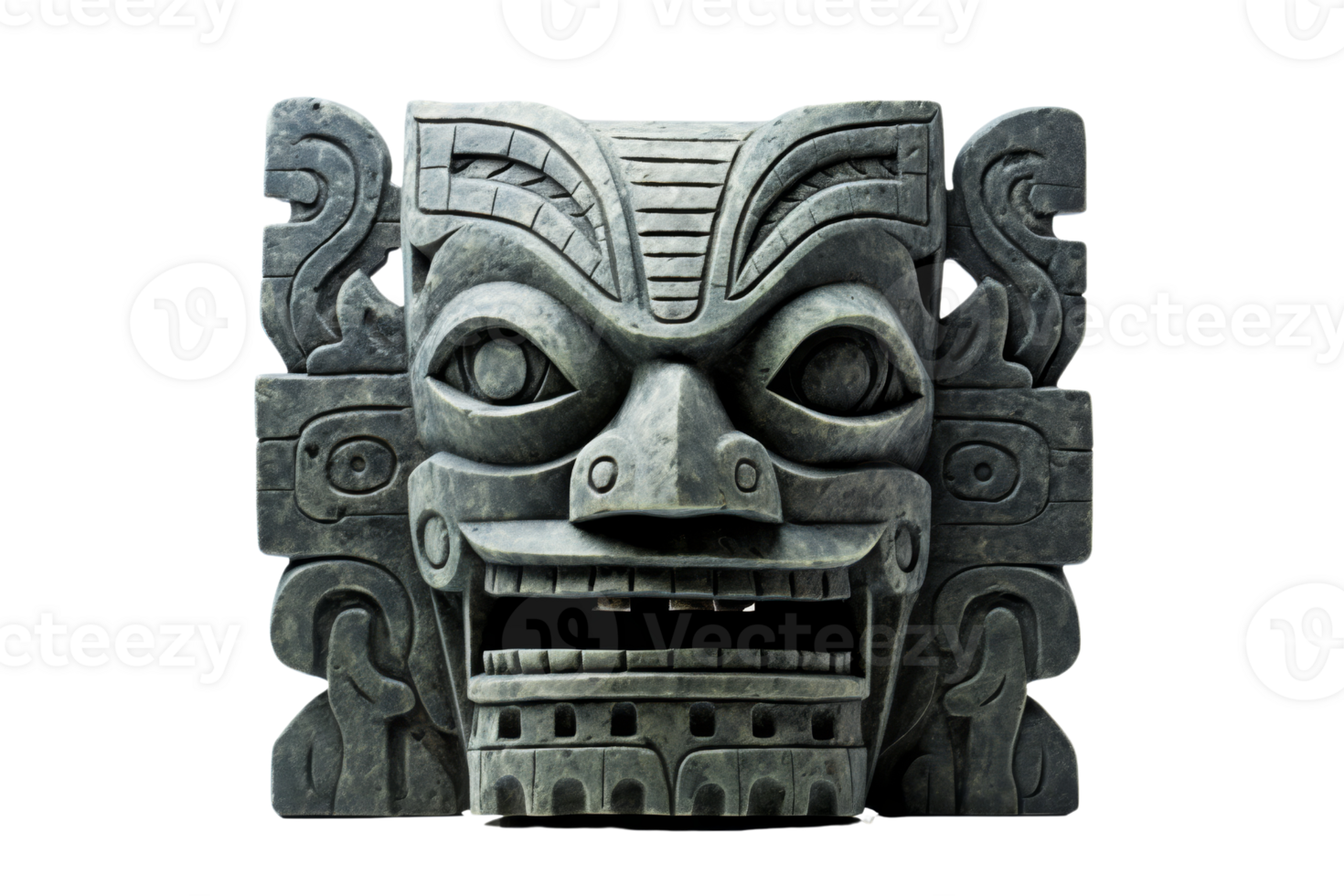 A large stone statue of a face with a mouth open and a tongue sticking out. The statue is made of stone and is very detailed png