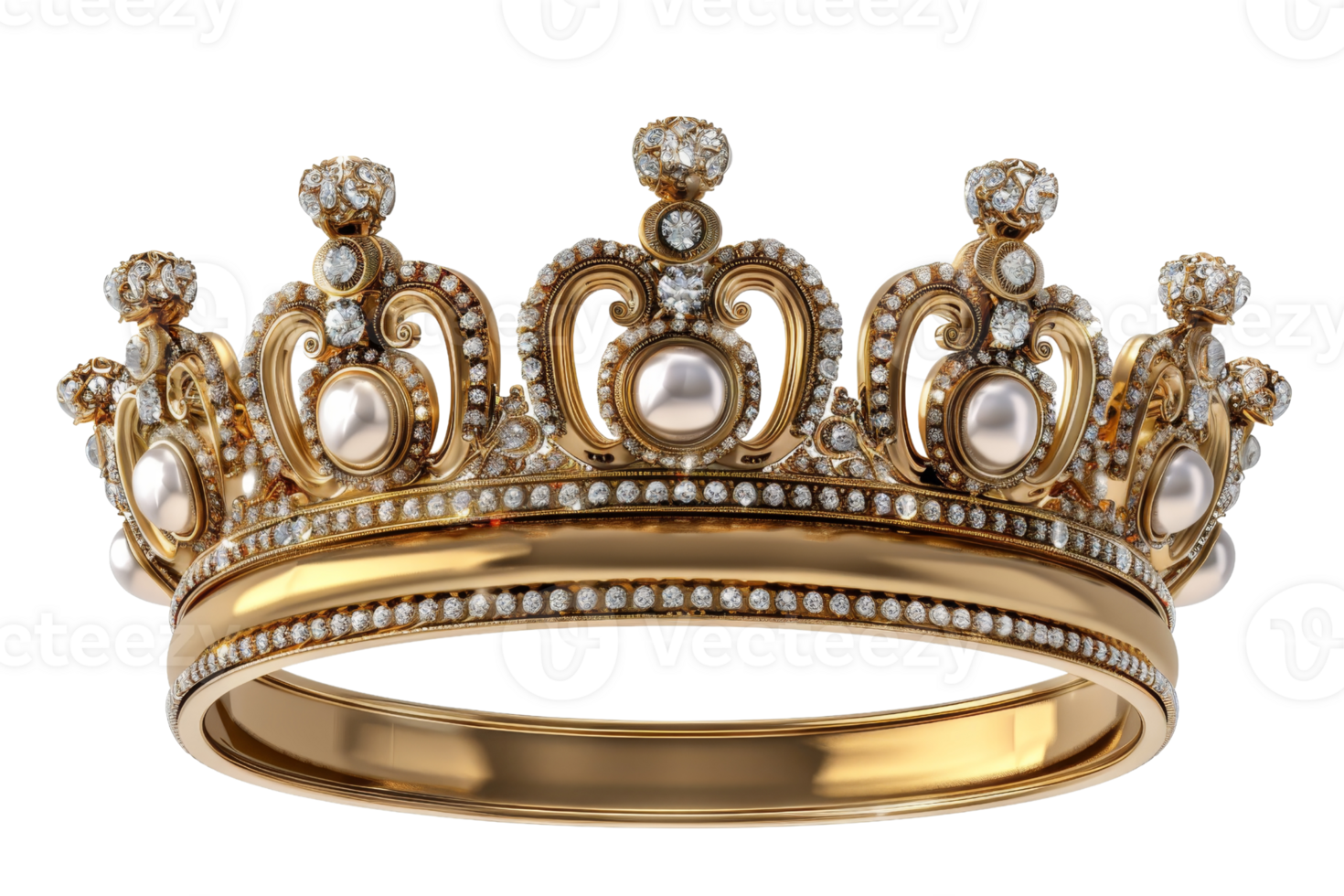 A gold and diamond crown with pearls. The crown is very ornate and has a regal feel to it png