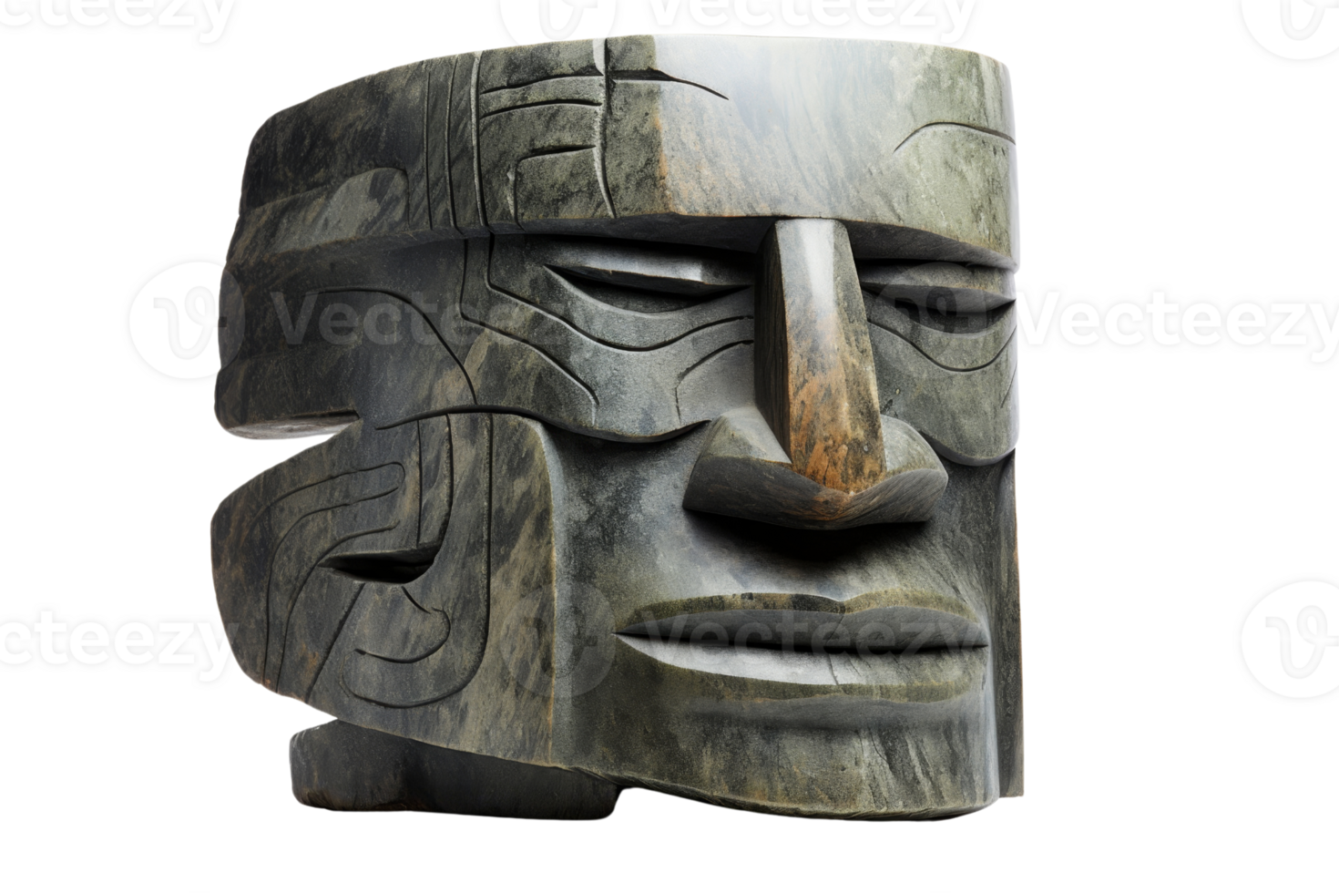 A large stone carving of a face with a mouth and eyes. The face is carved out of a single piece of stone png