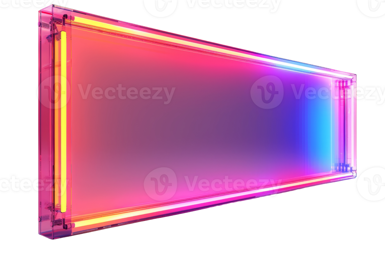 A neon sign with a pink, purple, and blue background. The sign is lit up and has a glowing effect png