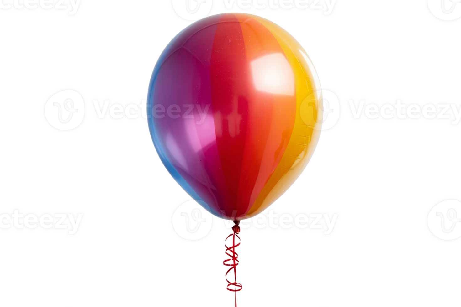 uma grande, colorida balão com uma vermelho corda. a balão é uma arco Iris e é flutuando dentro a ar png