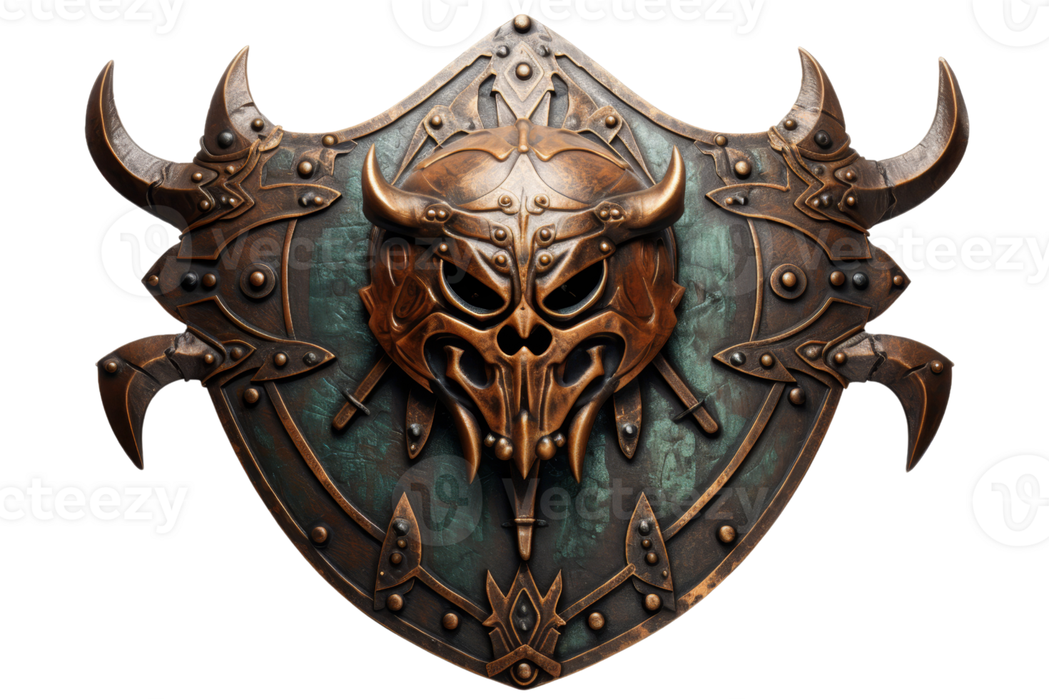 A large, scary looking helmet with horns and a skull on it. The helmet is made of metal and has a lot of spikes png