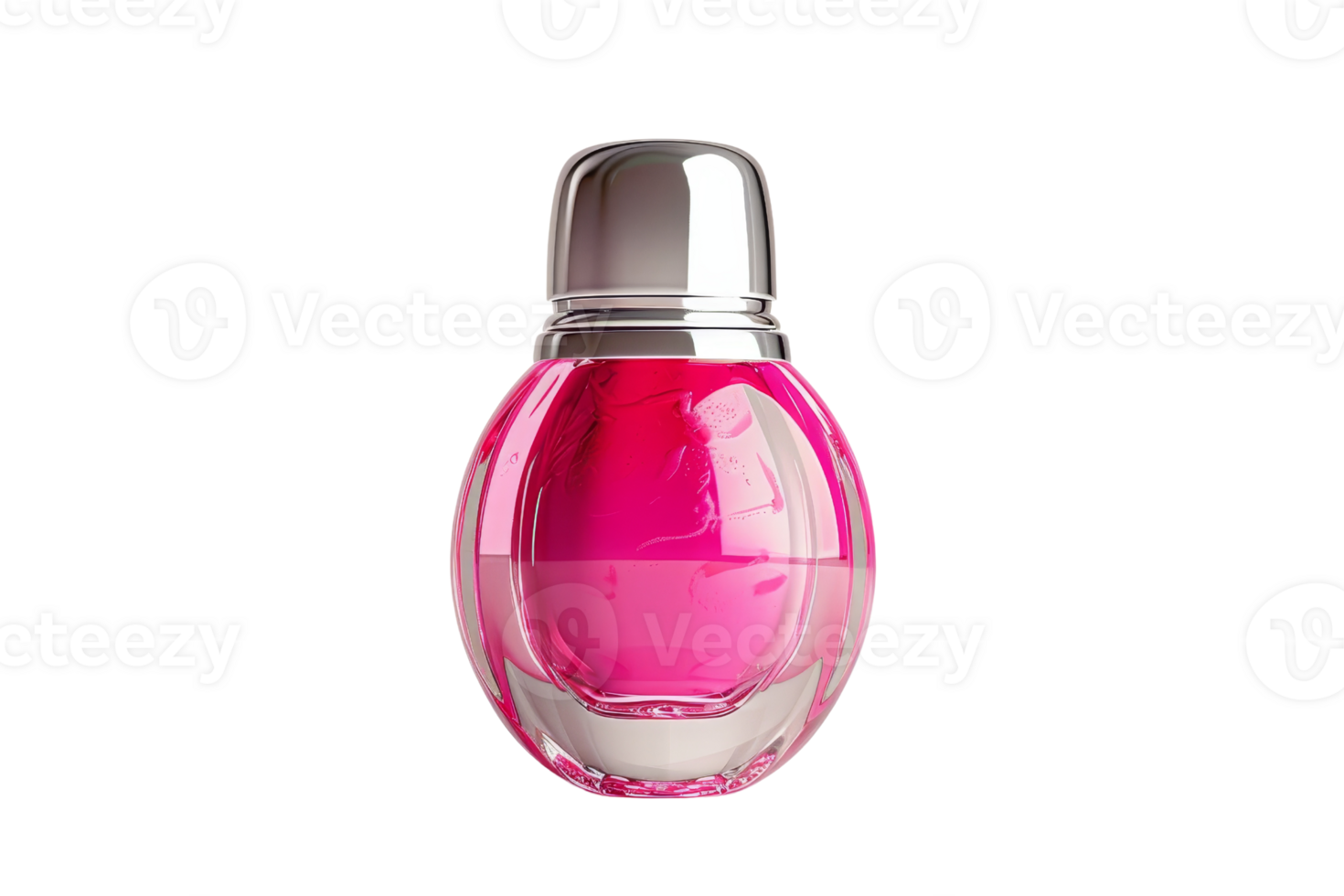Elegant pink perfume bottle with metallic cap, designed for modern fragrance. Isolated on transparent background. Luxurious and stylish packaging. png