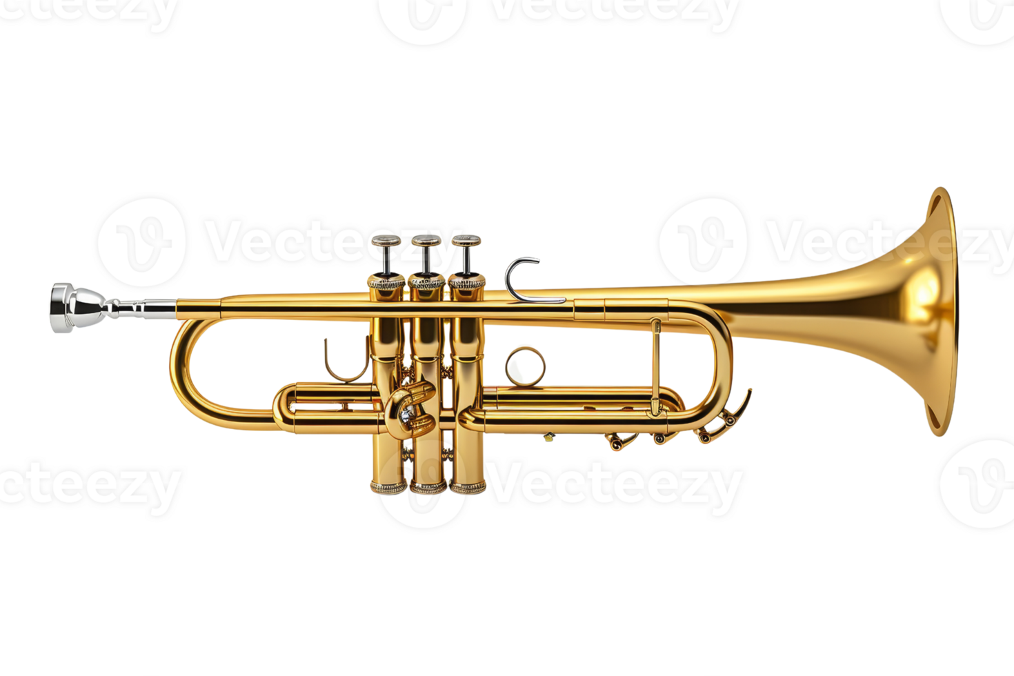 High-quality stock photo of a golden trumpet isolated on a transparent background. showing intricate details and craftsmanship of the musical instrument. png
