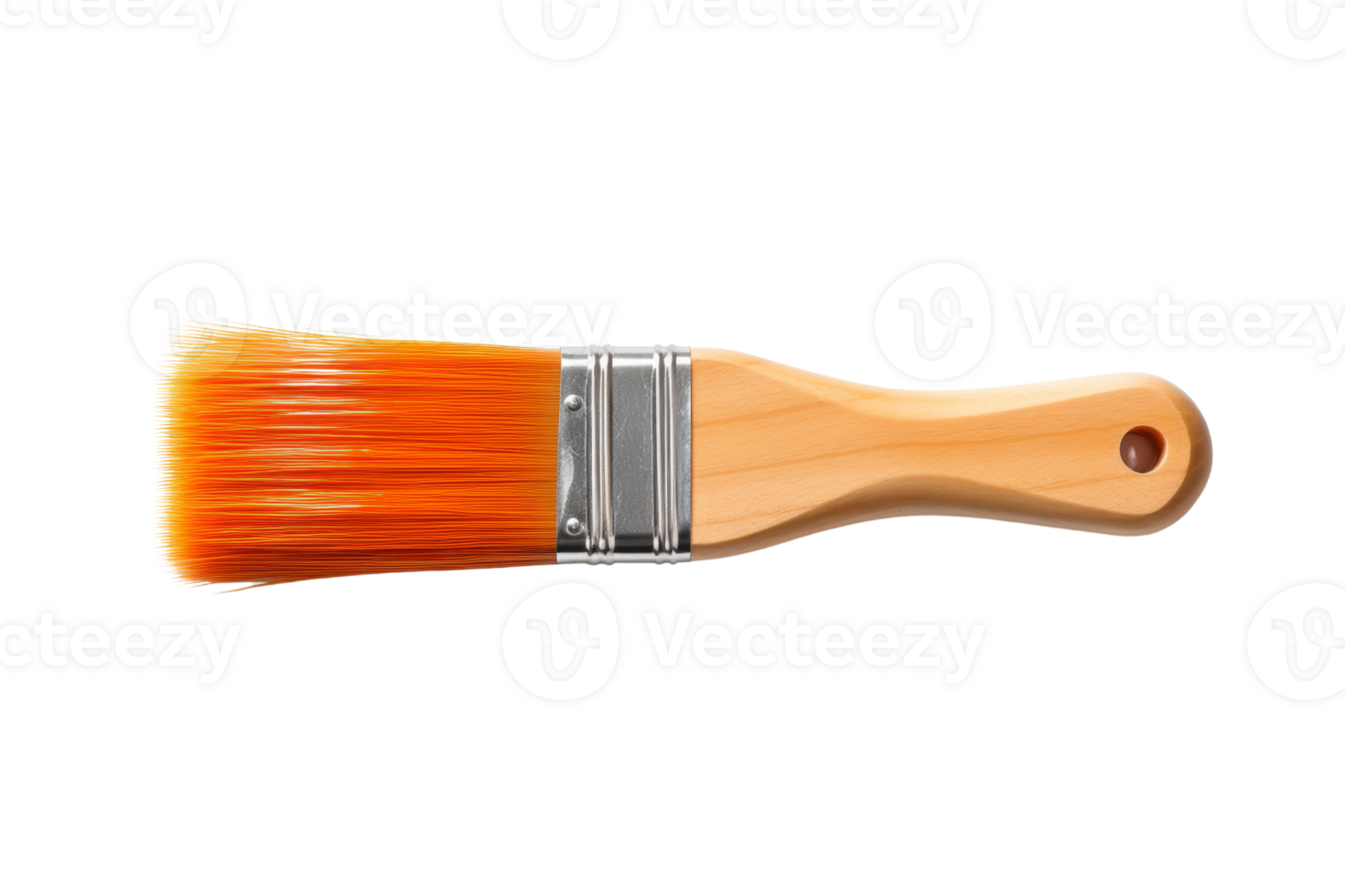 High-quality paintbrush with wooden handle and orange bristles, ideal for painting and DIY projects, isolated on transparent background. png