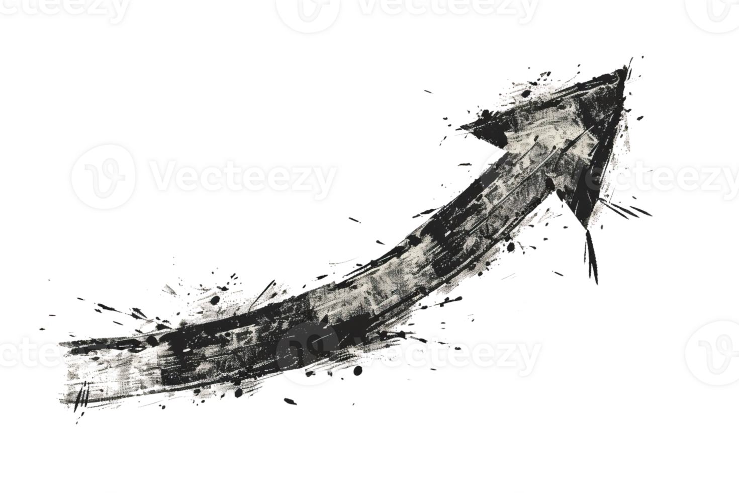 A black and white arrow pointing upwards. The arrow is blurry and has a splatter of paint on it png
