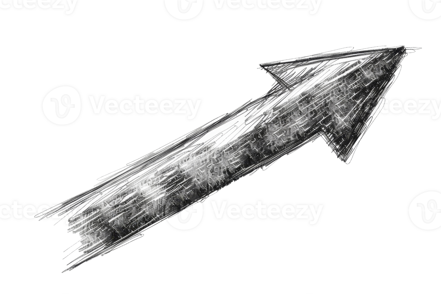 A black and white drawing of an arrow pointing upwards. The arrow is drawn in a very rough and textured style, giving it a sense of movement and energy. Concept of progress and growth png