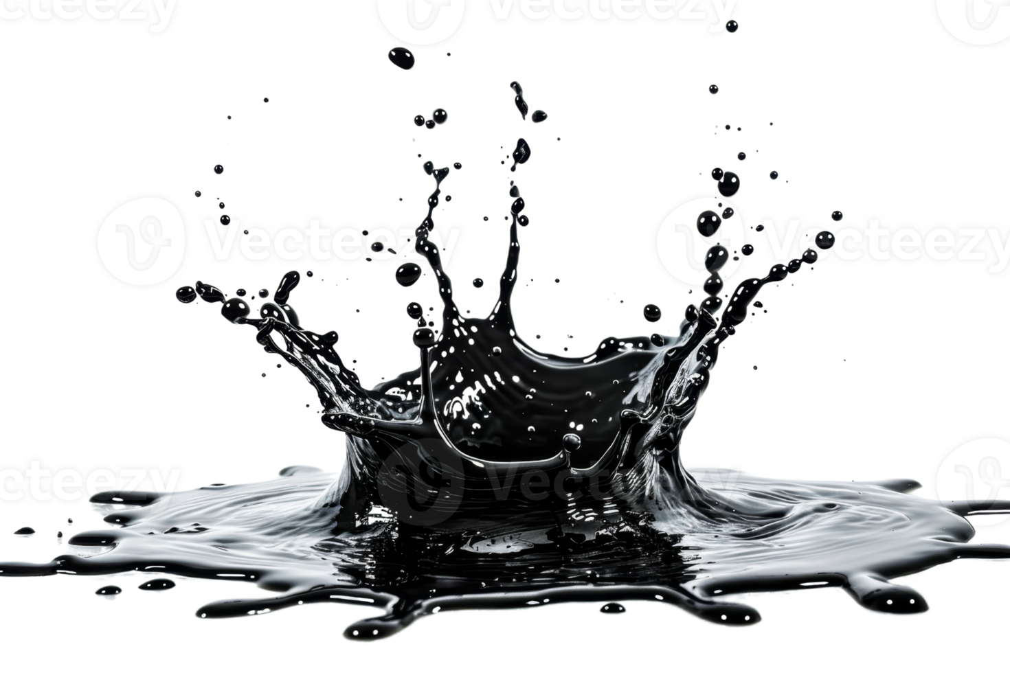 High-definition image of black liquid splash, ideal for creative design, abstract art, scientific illustrations, backgrounds, and various projects. png
