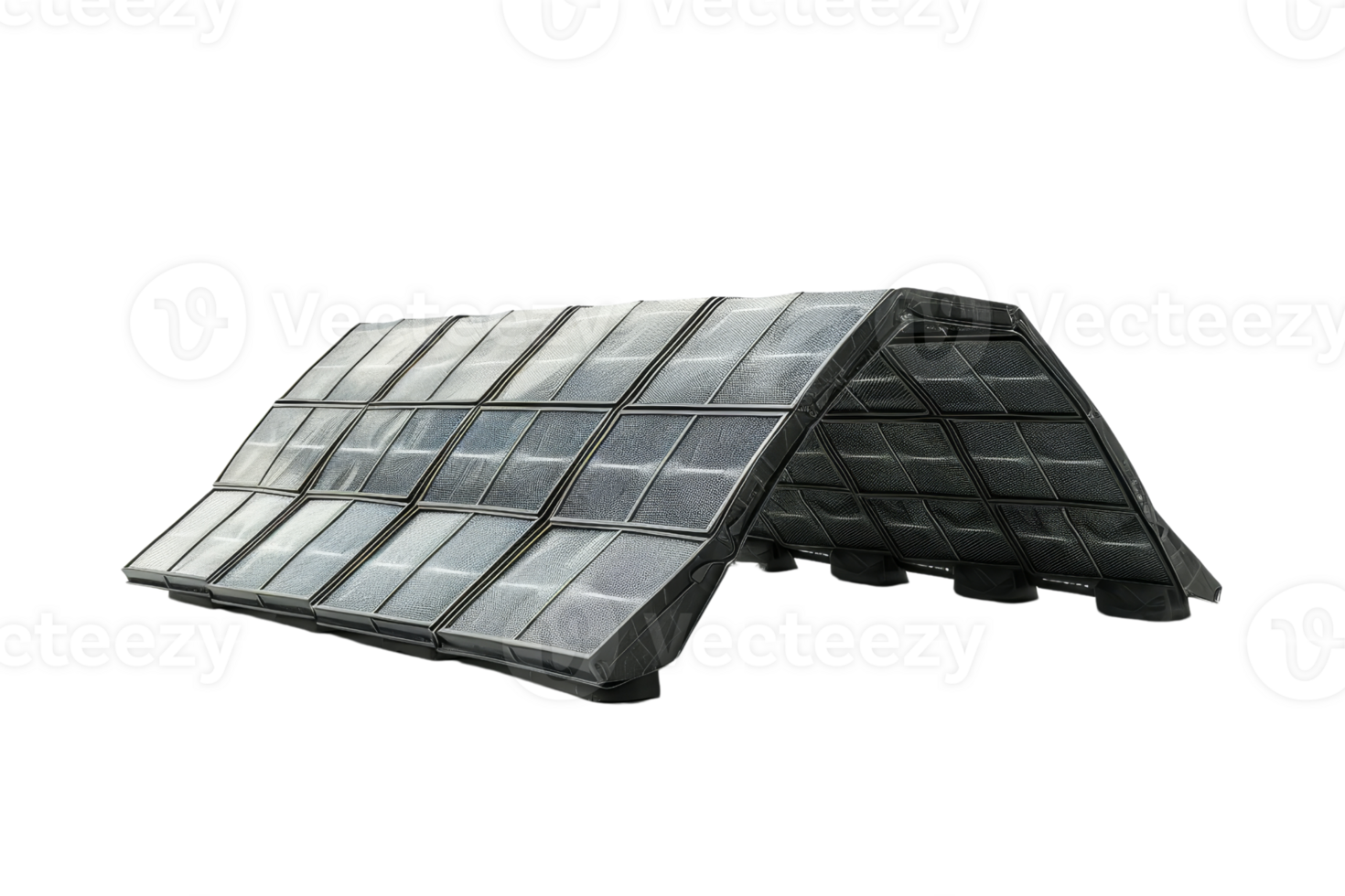 Innovative solar panel array with a unique angular design, showcasing modern renewable energy technology for efficient green power generation. png