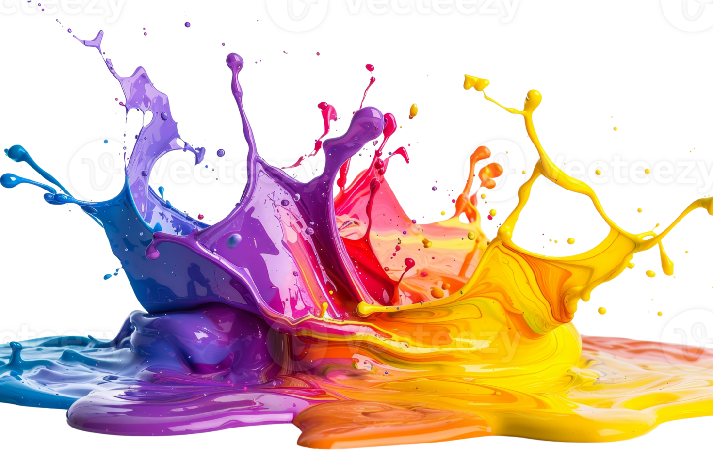 A splash of paint with a rainbow of colors. The colors are bright and vibrant, creating a sense of energy and excitement. The splatter of paint is still wet, giving the impression of movement png