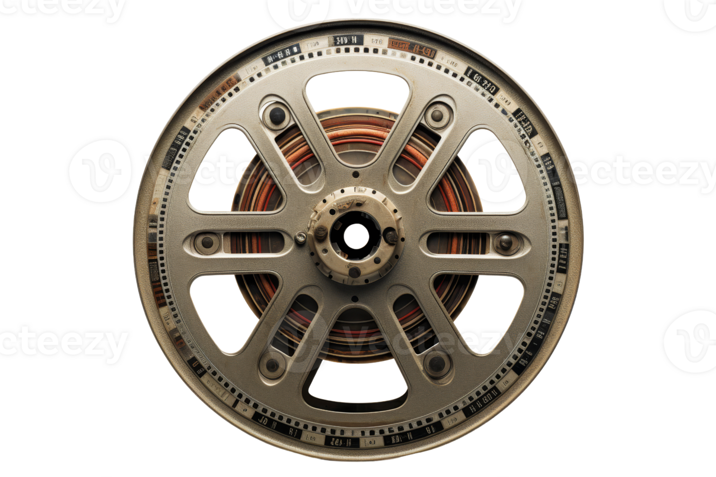 A vintage looking wheel with a number of numbers on it. The wheel is old and rusty, and it is a part of a larger machine png