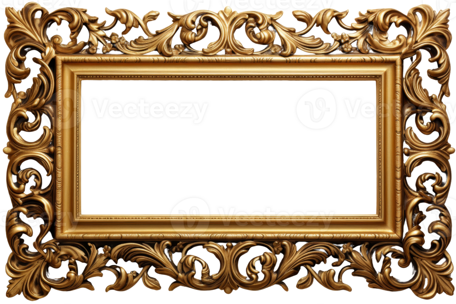 A gold framed picture with a white background. The frame is ornate and has a lot of detail png