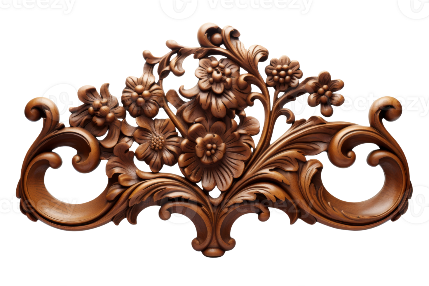 A wooden flower design with a floral pattern. The design is carved and has a very intricate and detailed look png