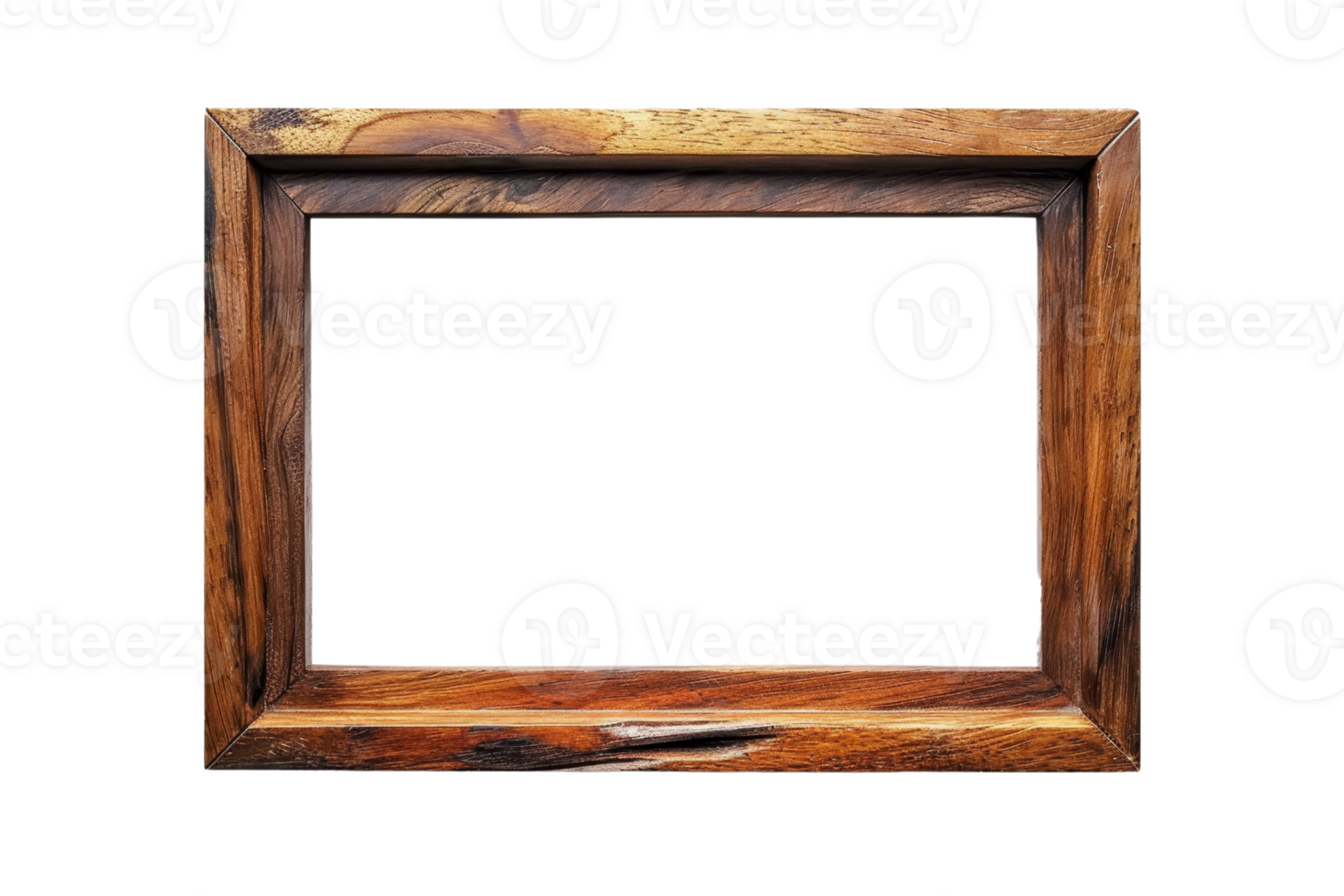 Elegant wooden picture frame with a rustic design, perfect for showcasing art, photos, or memorabilia. Isolated on a transparent background. png
