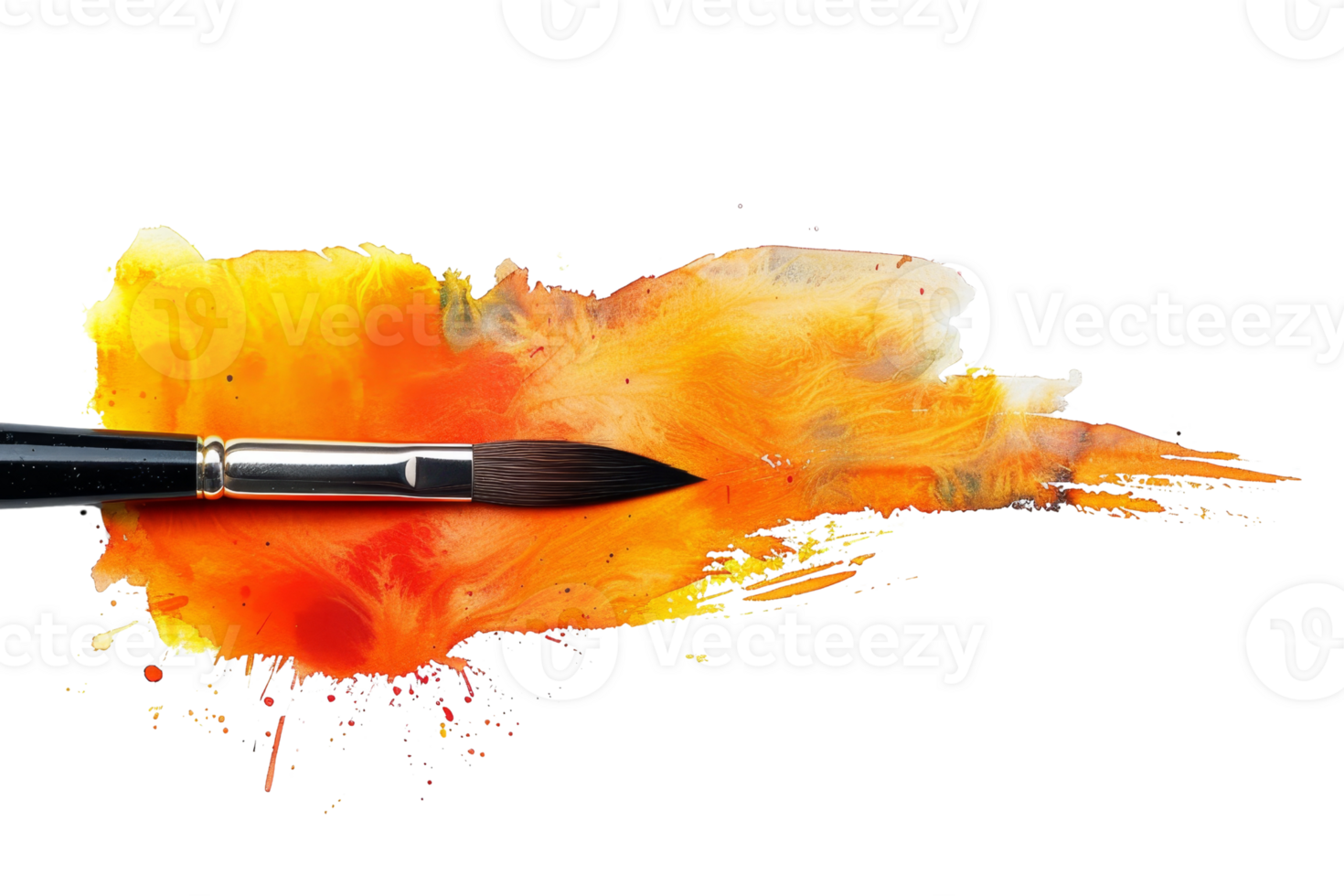 Paintbrush with vibrant orange and yellow watercolor splash on transparent background. perfect for artistic, creative, and colorful themed projects. png