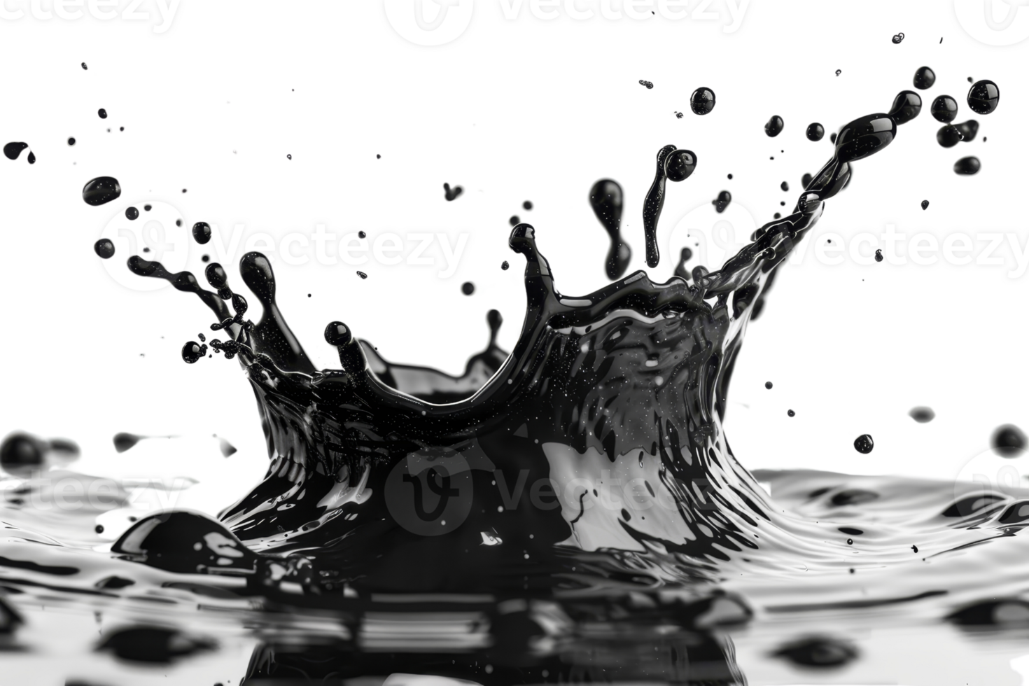 High-speed capture of black liquid splash creating dynamic shapes and texture. Perfect for abstract art and design backgrounds. png