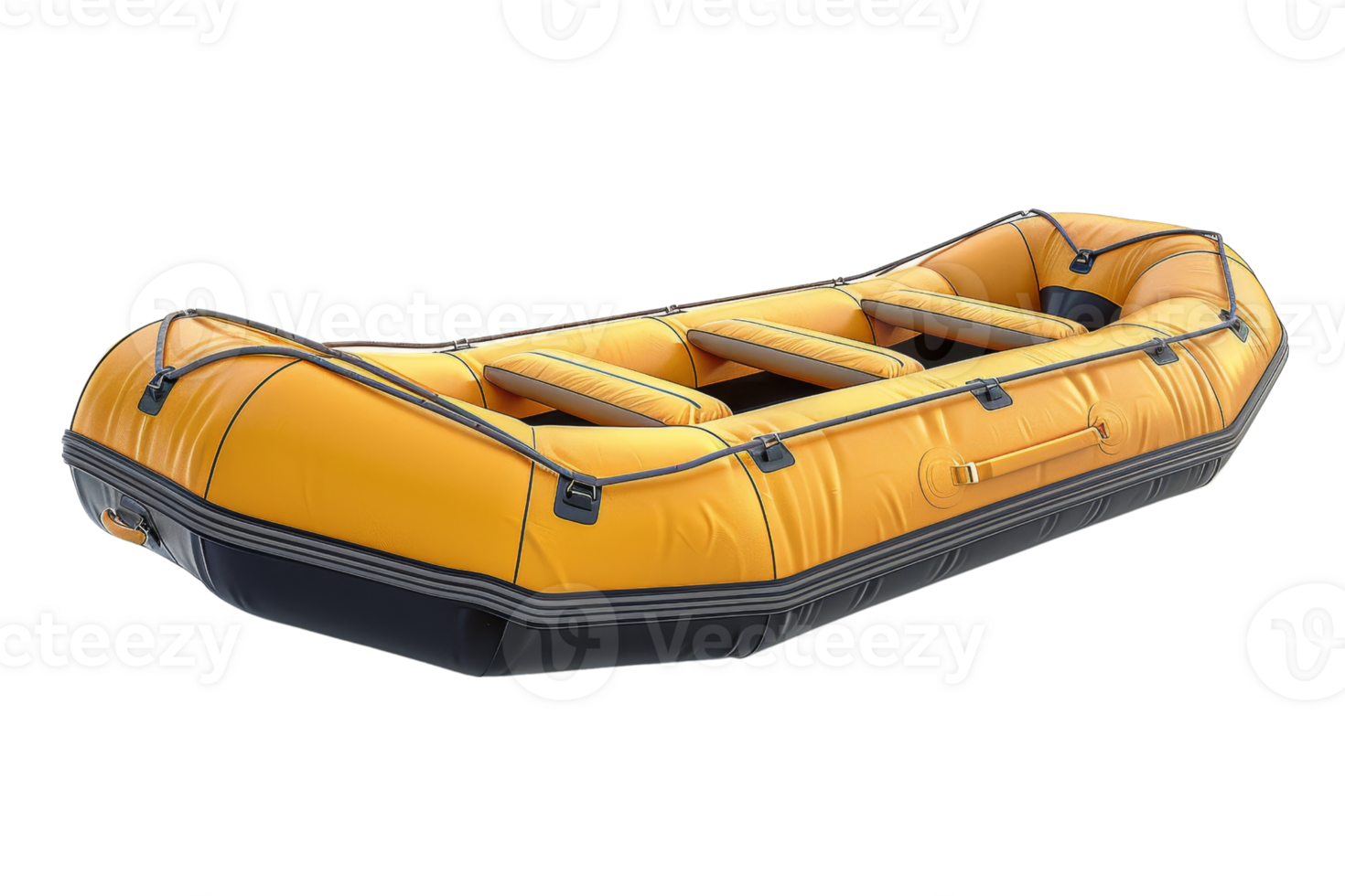 Yellow inflatable raft isolated on a transparent background. Ideal for adventure, water sports, and outdoor activities. High-quality stock photo. png