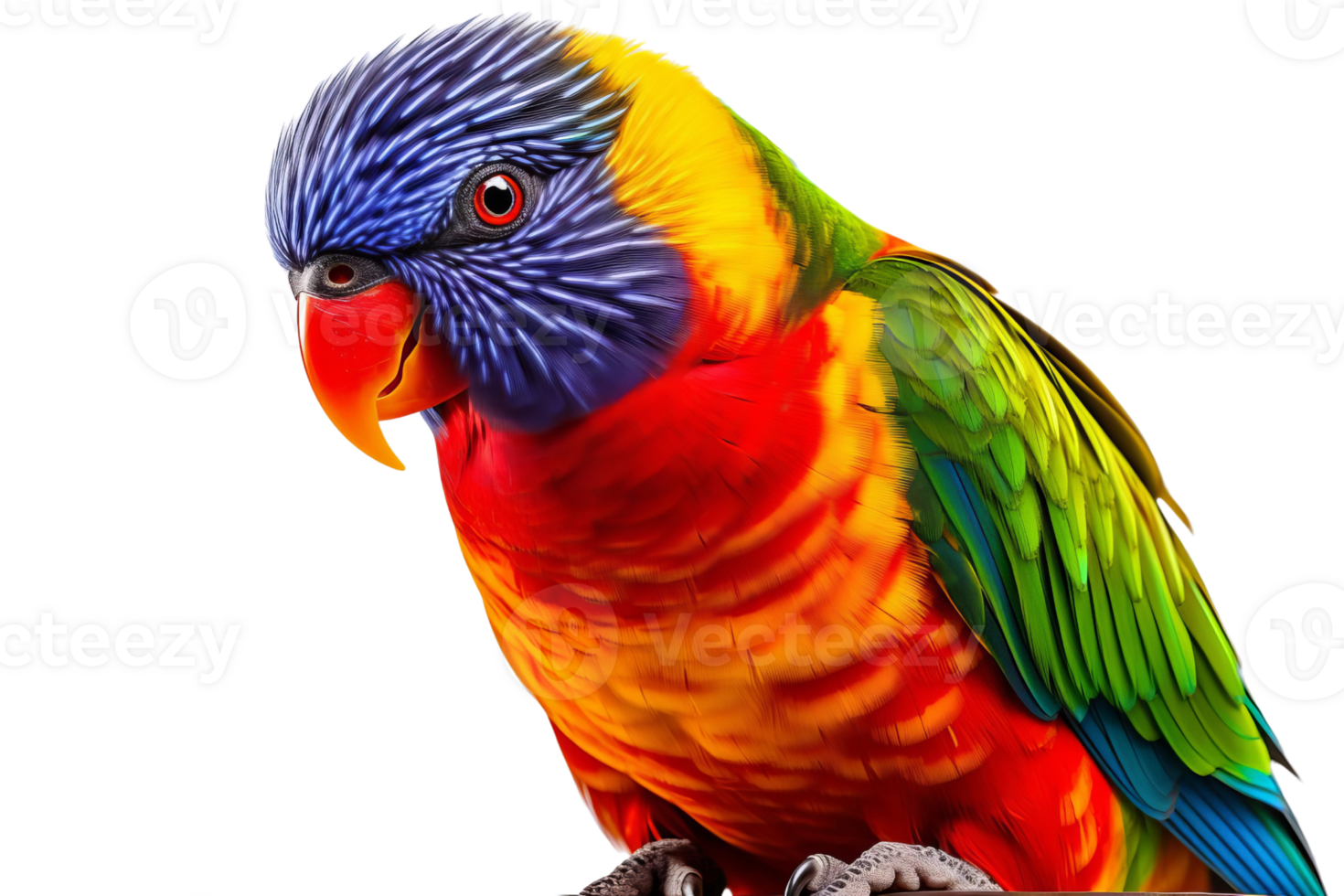 A colorful parrot is perched on a branch. The bird's bright colors and its position on the branch create a sense of liveliness and energy png